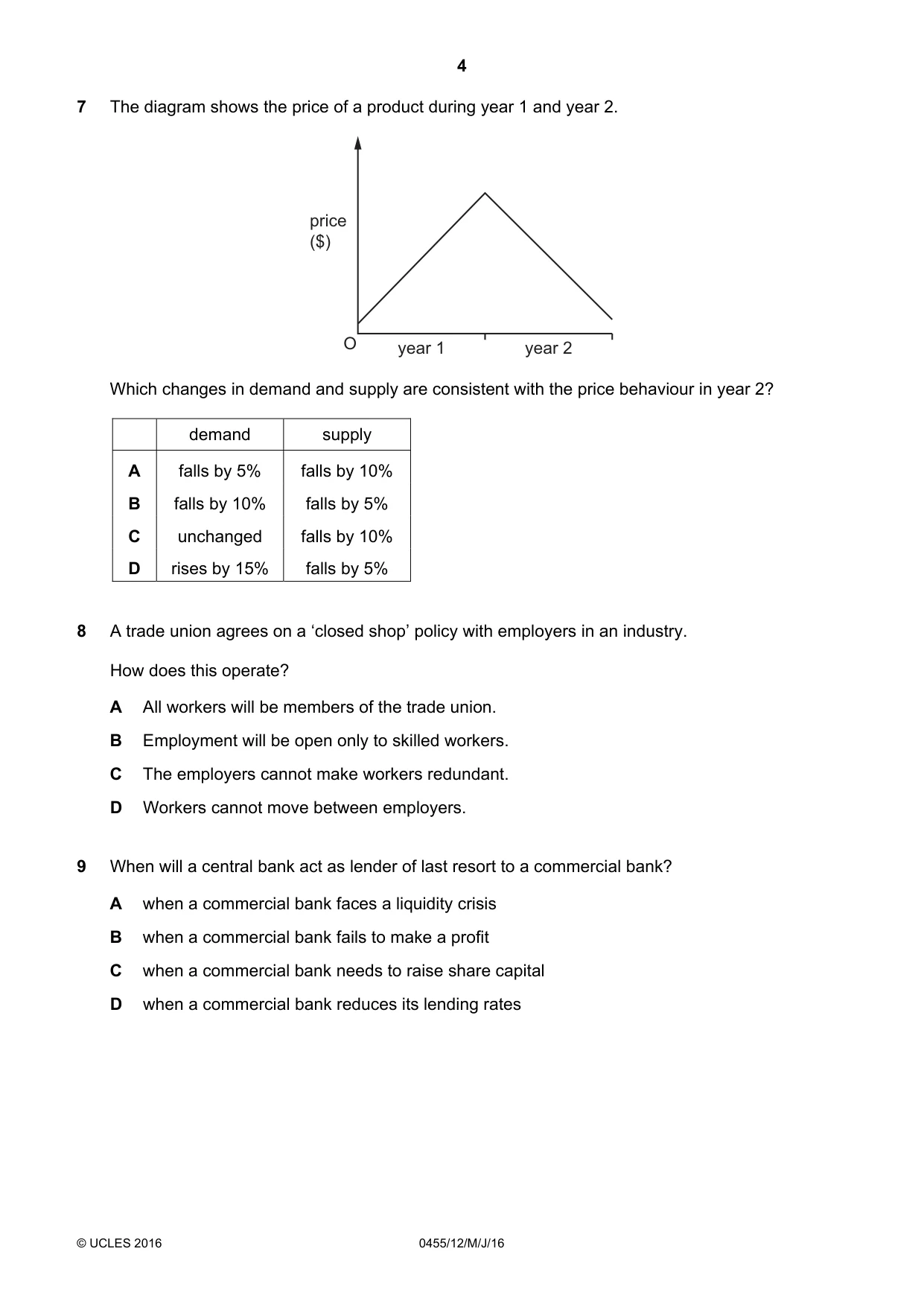 Cambridge IGCSE Economics 0455 2016 May/June Paper 1 · Variant 2 question paper, page 4 of 12