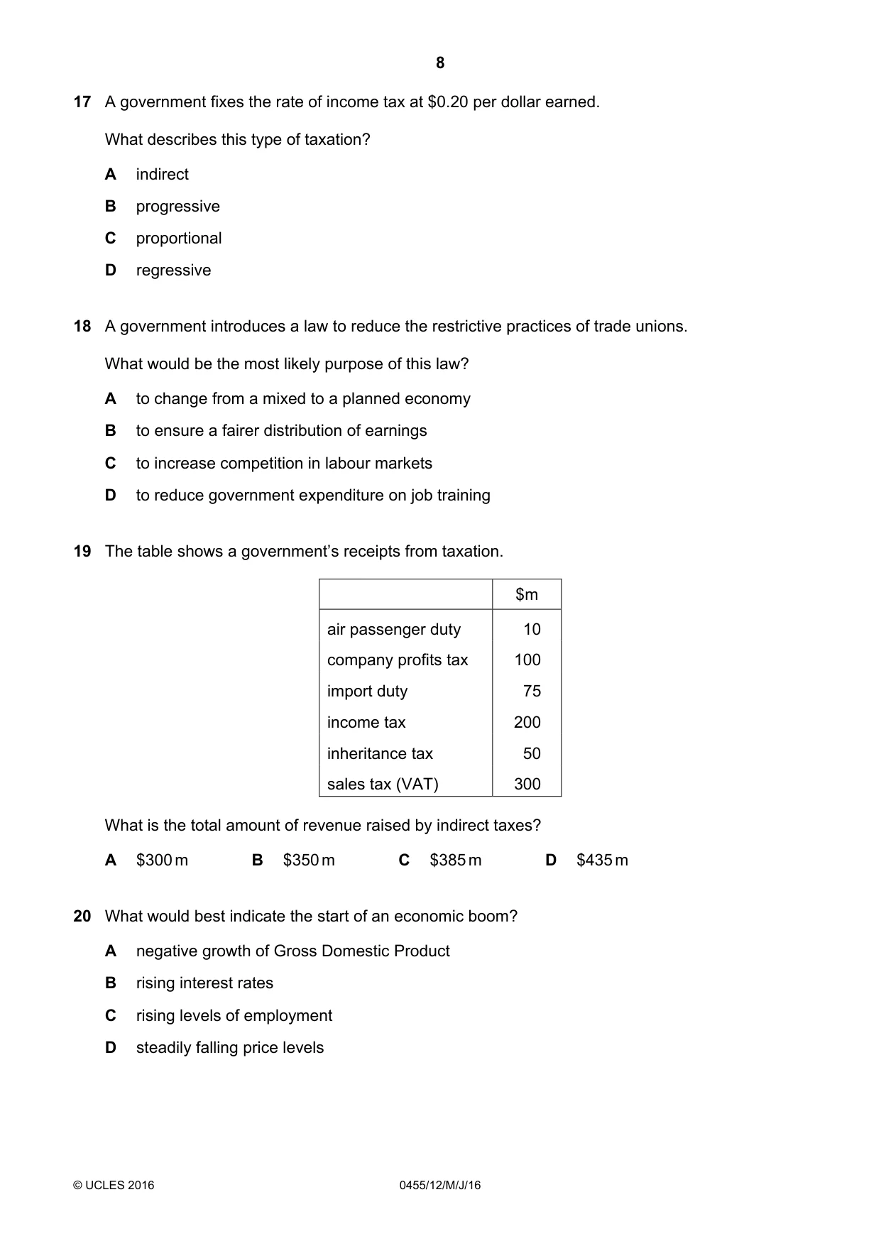Cambridge IGCSE Economics 0455 2016 May/June Paper 1 · Variant 2 question paper, page 8 of 12