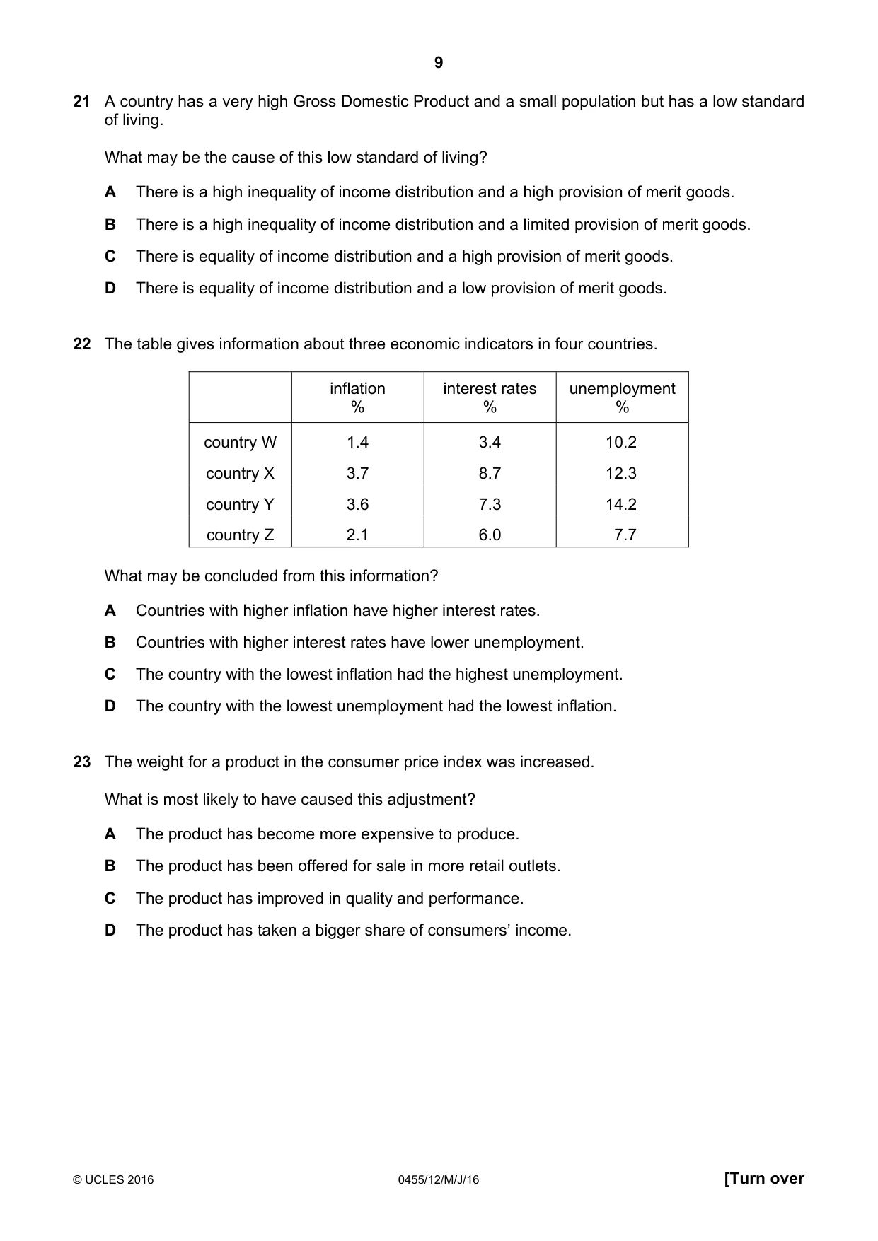 Cambridge IGCSE Economics 0455 2016 May/June Paper 1 · Variant 2 question paper, page 9 of 12
