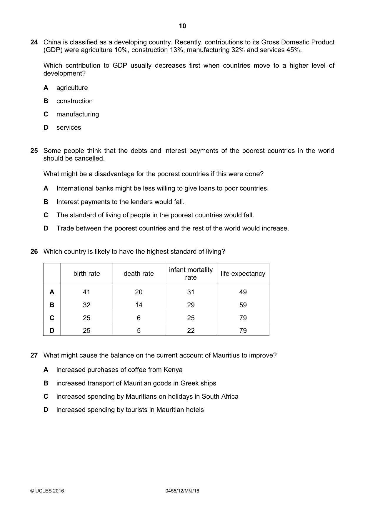 Cambridge IGCSE Economics 0455 2016 May/June Paper 1 · Variant 2 question paper, page 10 of 12