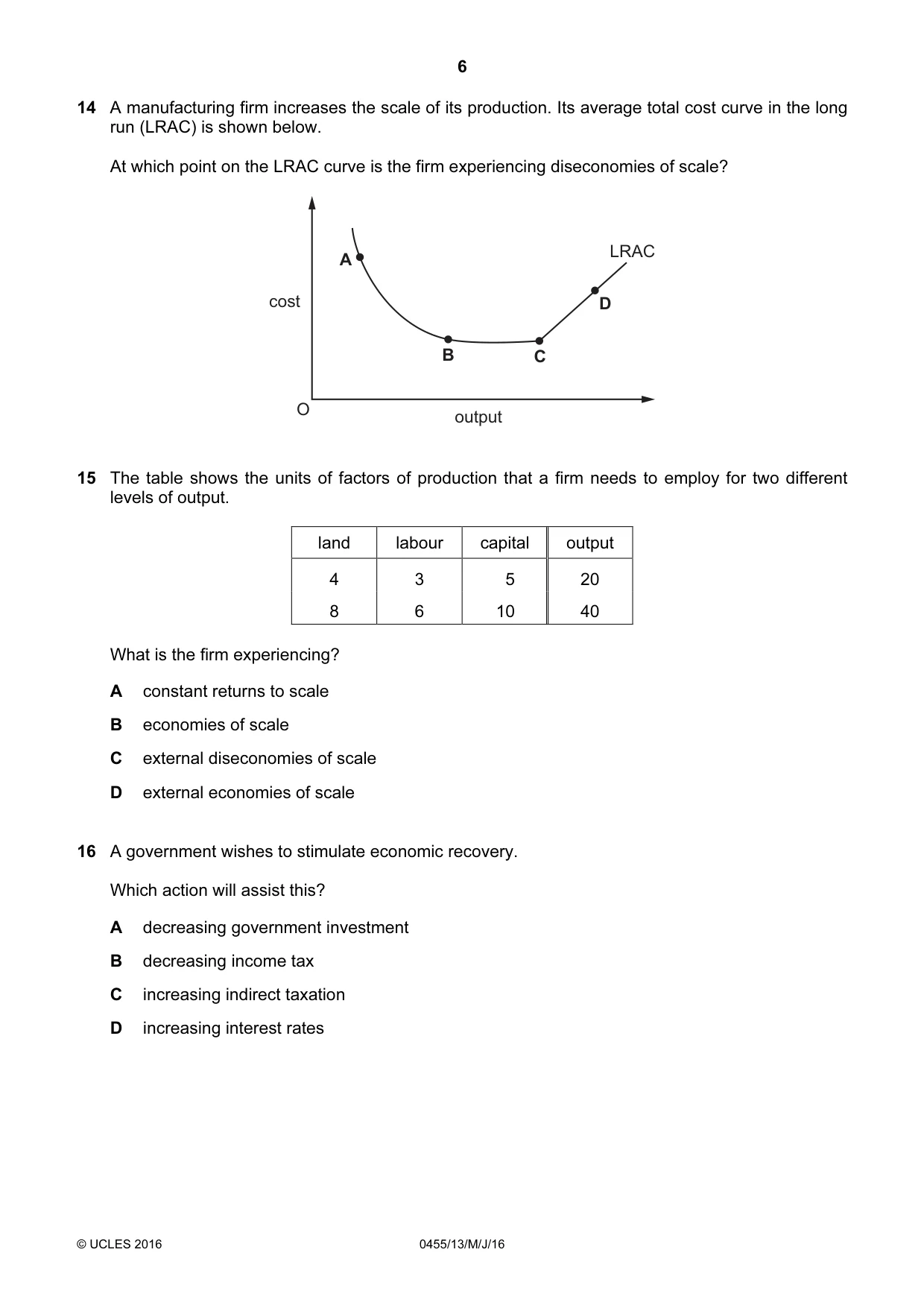 Cambridge IGCSE Economics 0455 2016 May/June Paper 1 · Variant 3 question paper, page 6 of 12