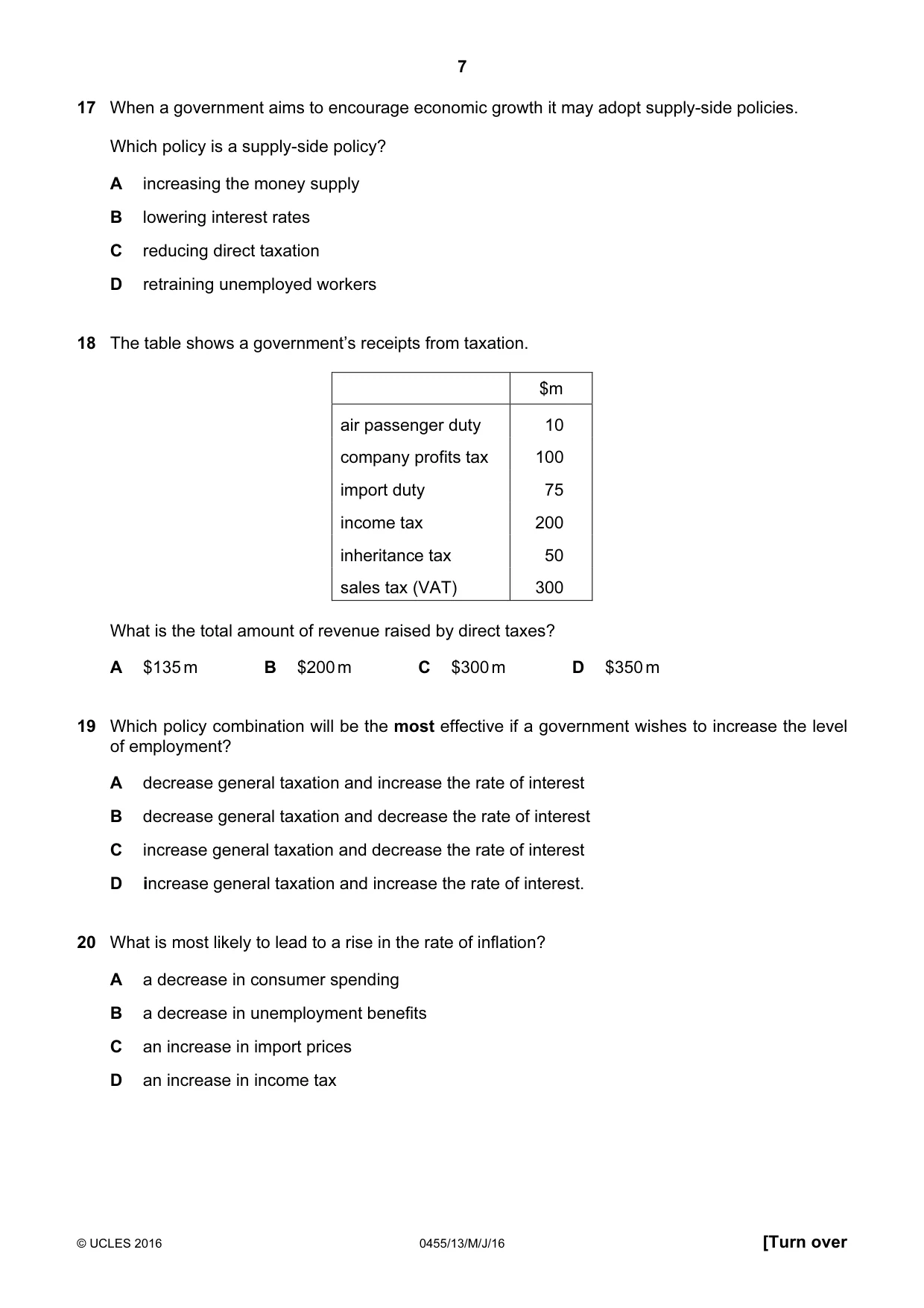 Cambridge IGCSE Economics 0455 2016 May/June Paper 1 · Variant 3 question paper, page 7 of 12