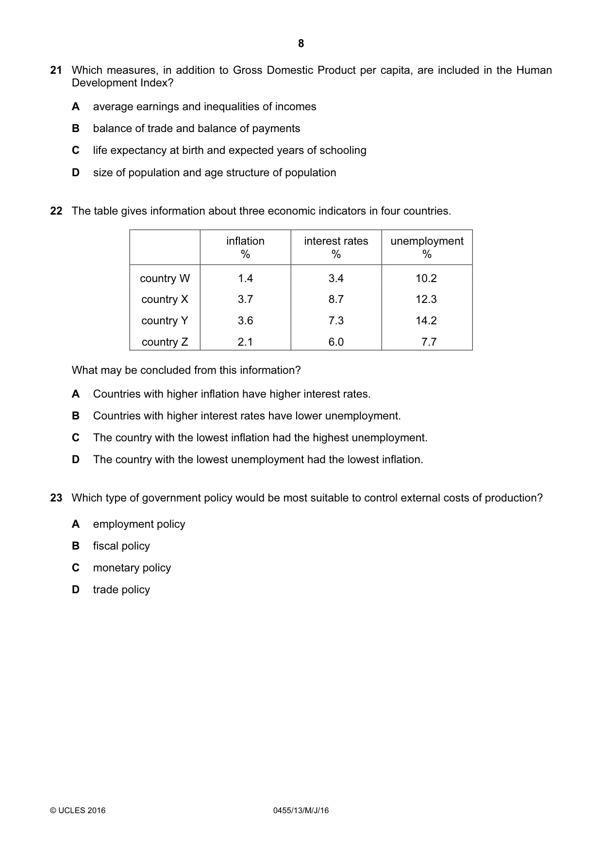 Cambridge IGCSE Economics 0455 2016 May/June Paper 1 · Variant 3 question paper, page 8 of 12