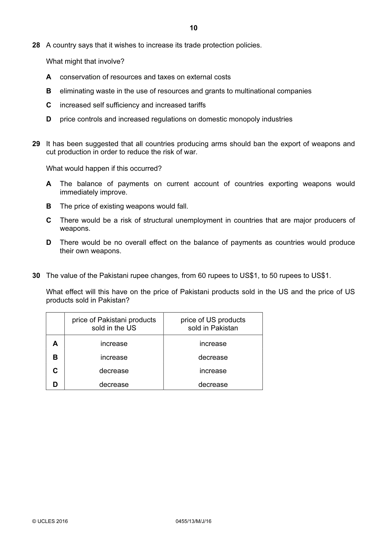 Cambridge IGCSE Economics 0455 2016 May/June Paper 1 · Variant 3 question paper, page 10 of 12