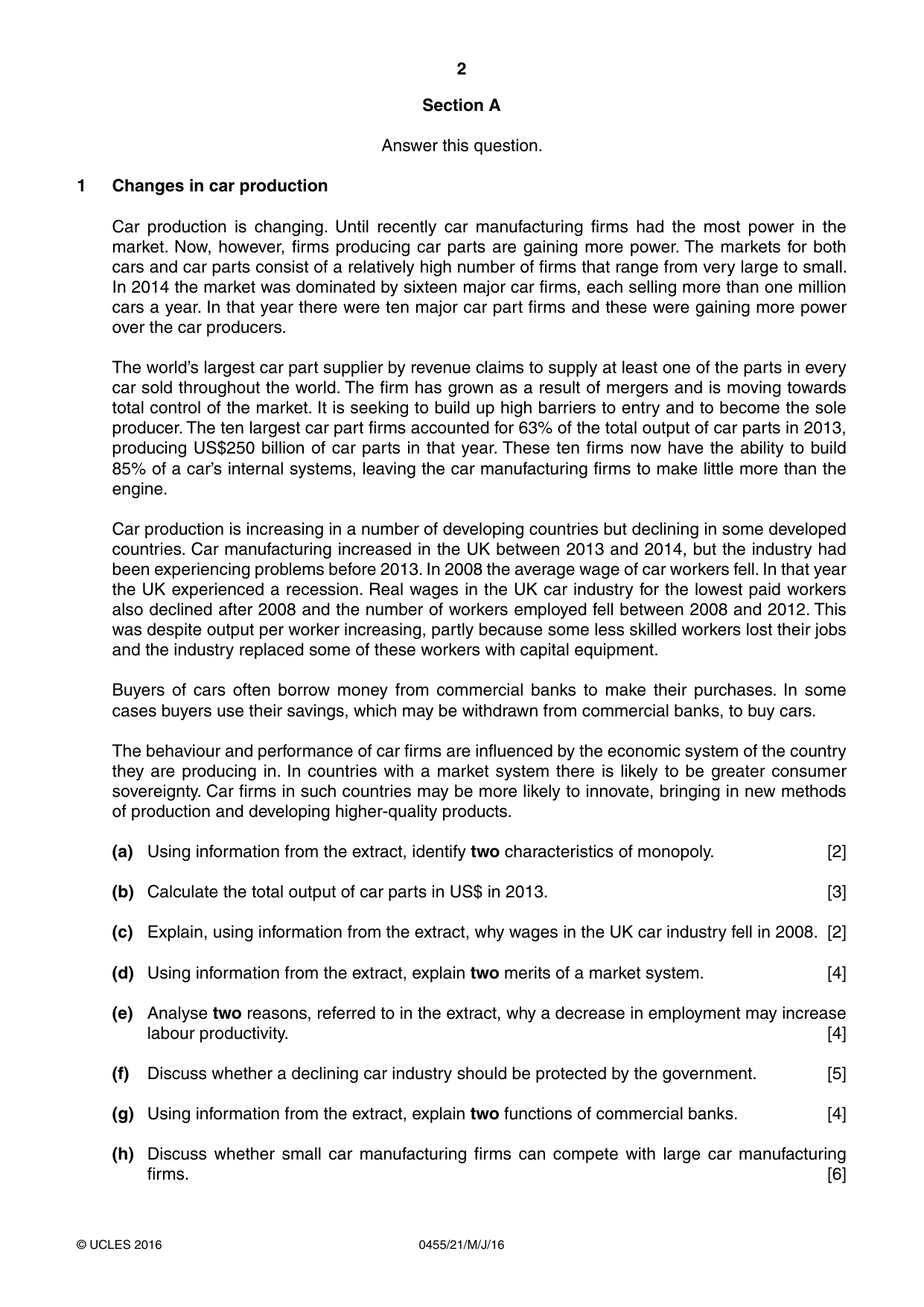 Cambridge IGCSE Economics 0455 2016 May/June Paper 2 · Variant 1 question paper, page 2 of 4