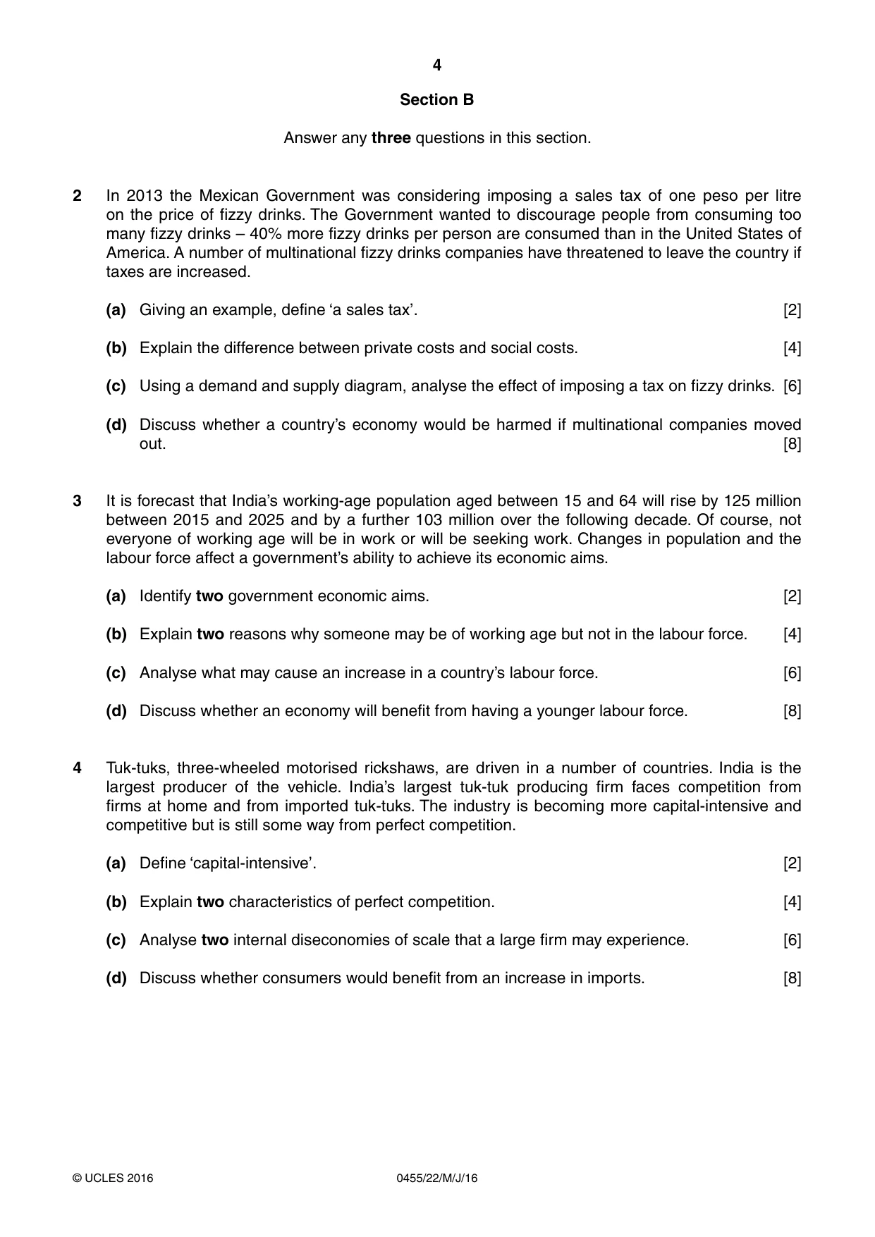 Cambridge IGCSE Economics 0455 2016 May/June Paper 2 · Variant 2 question paper, page 4 of 8
