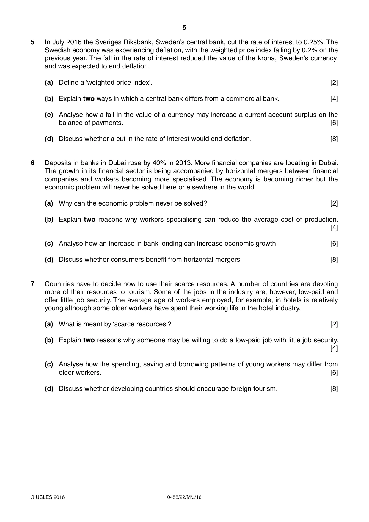 Cambridge IGCSE Economics 0455 2016 May/June Paper 2 · Variant 2 question paper, page 5 of 8