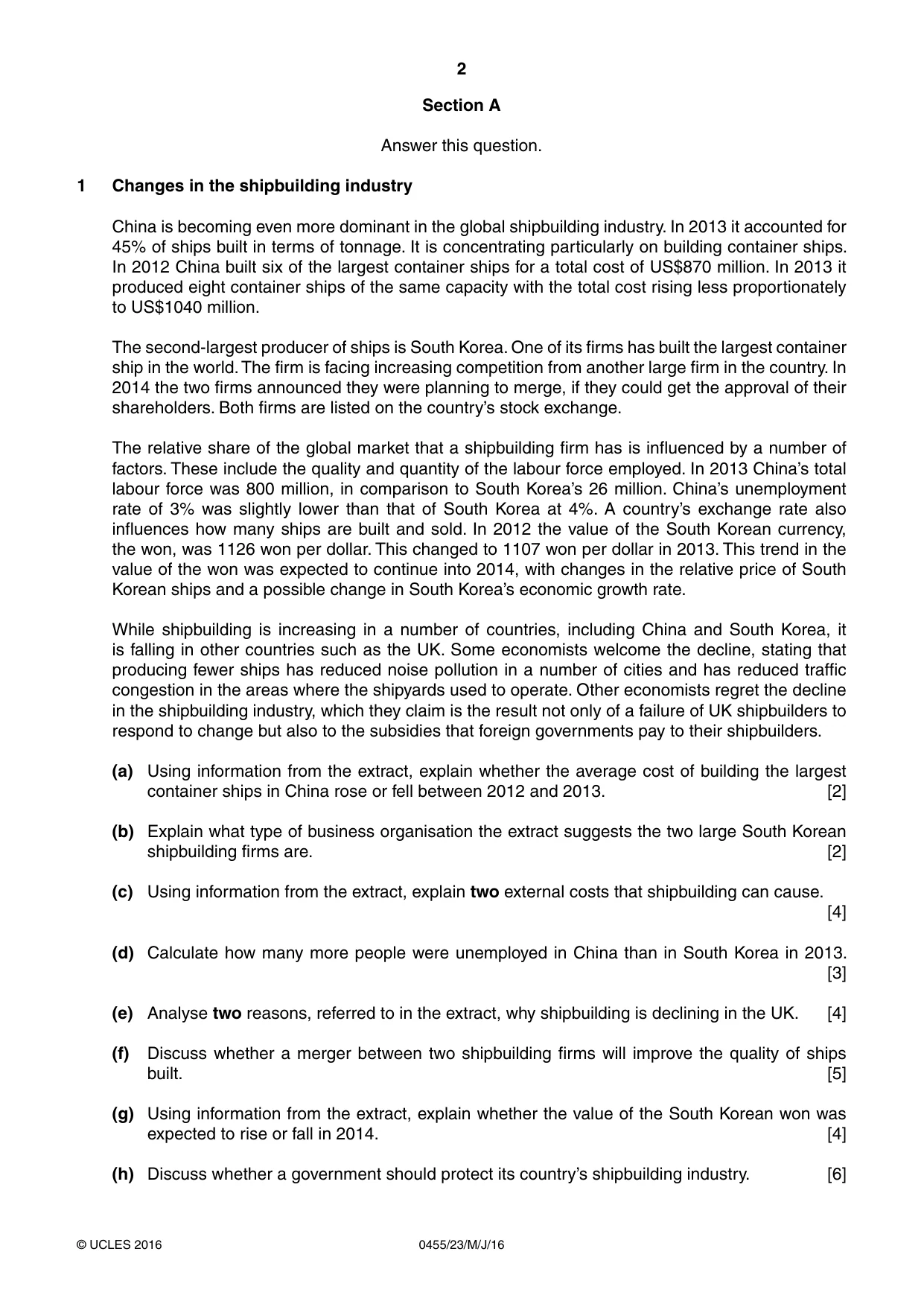 Cambridge IGCSE Economics 0455 2016 May/June Paper 2 · Variant 3 question paper, page 2 of 4