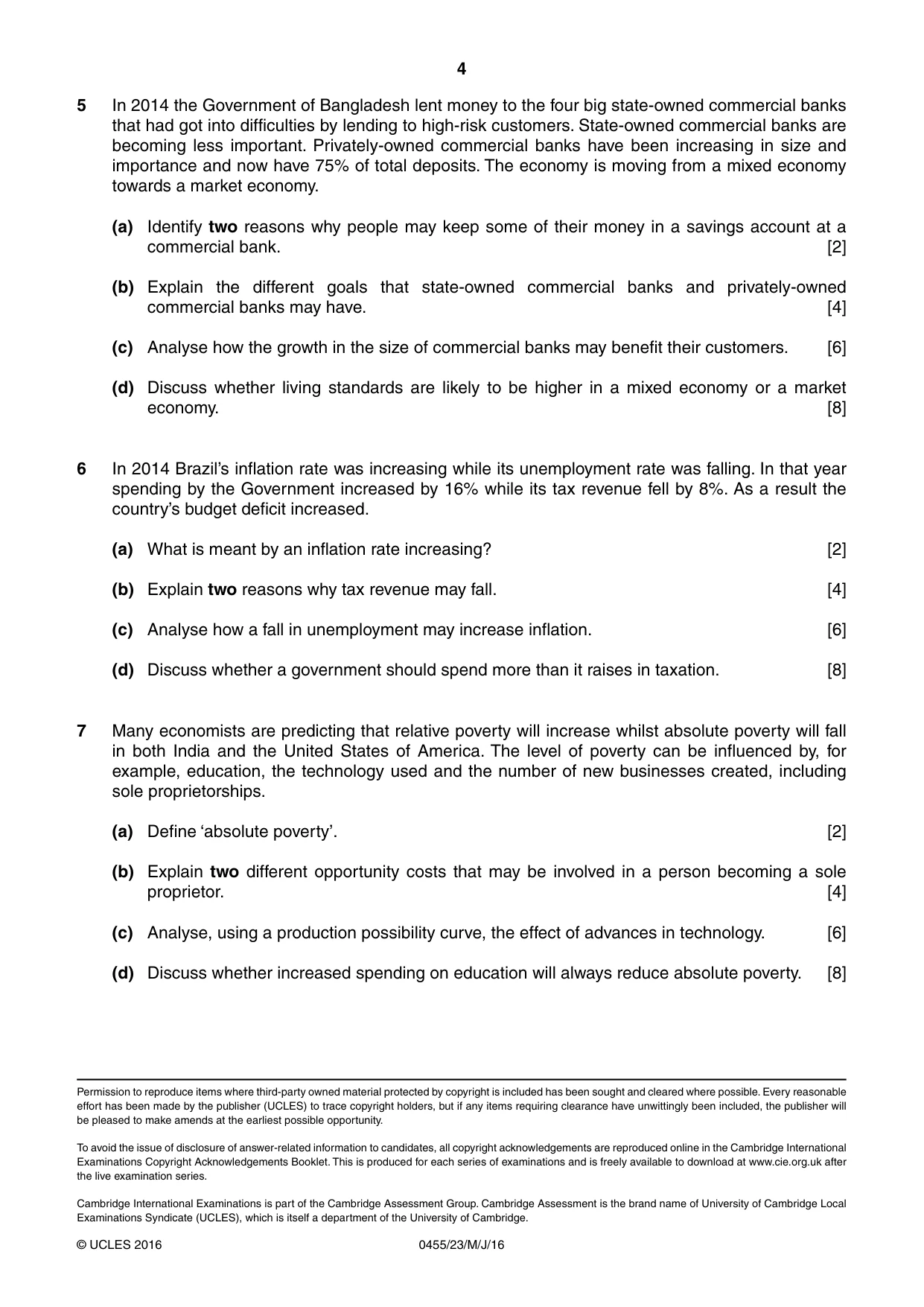 Cambridge IGCSE Economics 0455 2016 May/June Paper 2 · Variant 3 question paper, page 4 of 4