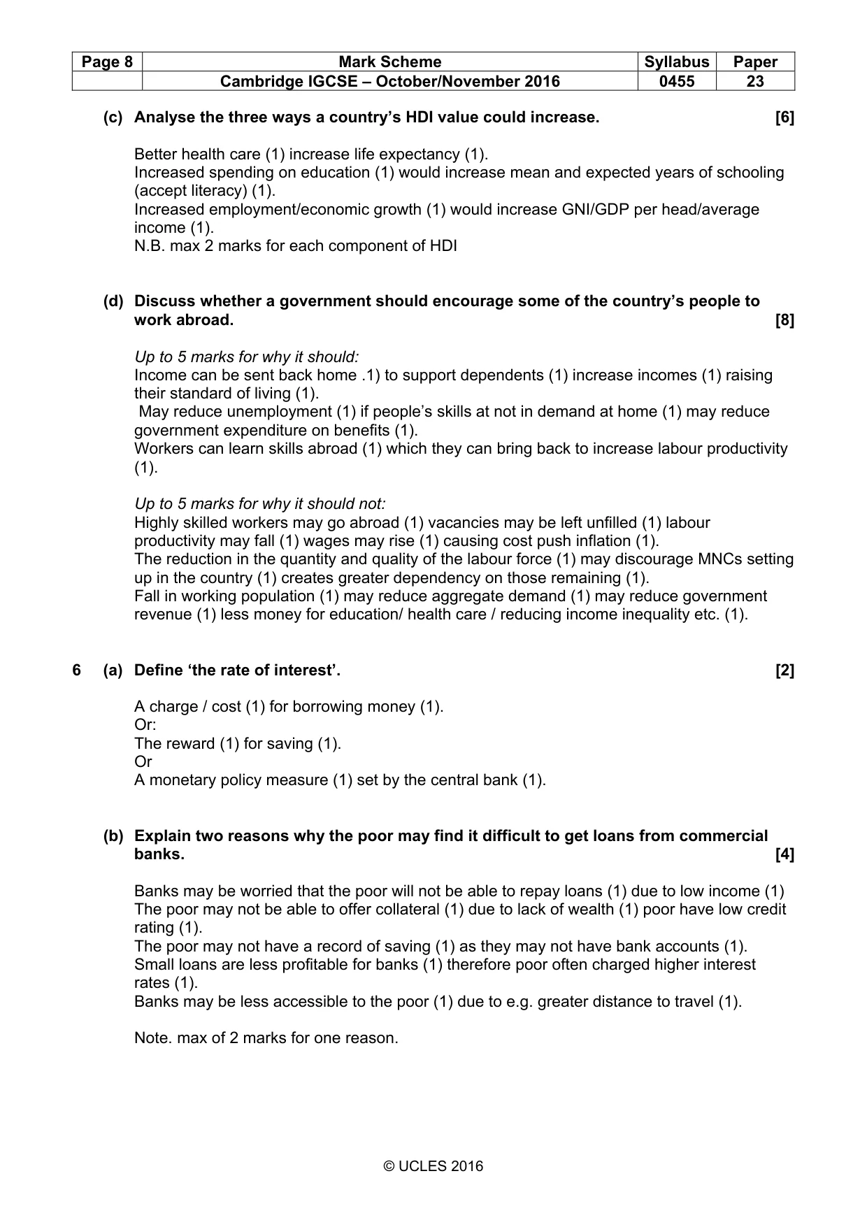 Mark scheme, page 8 of 10
