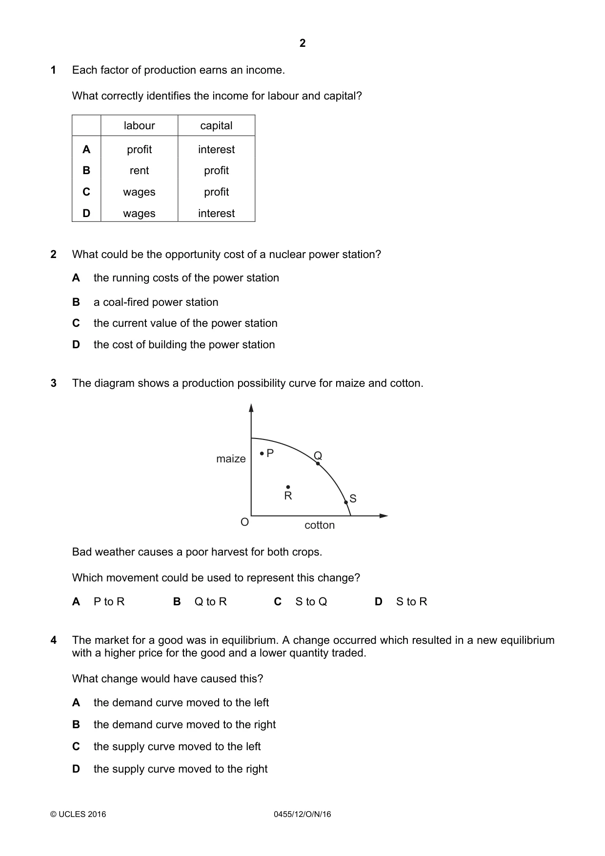 Cambridge IGCSE Economics 0455 2016 Oct/Nov Paper 1 · Variant 2 question paper, page 2 of 12