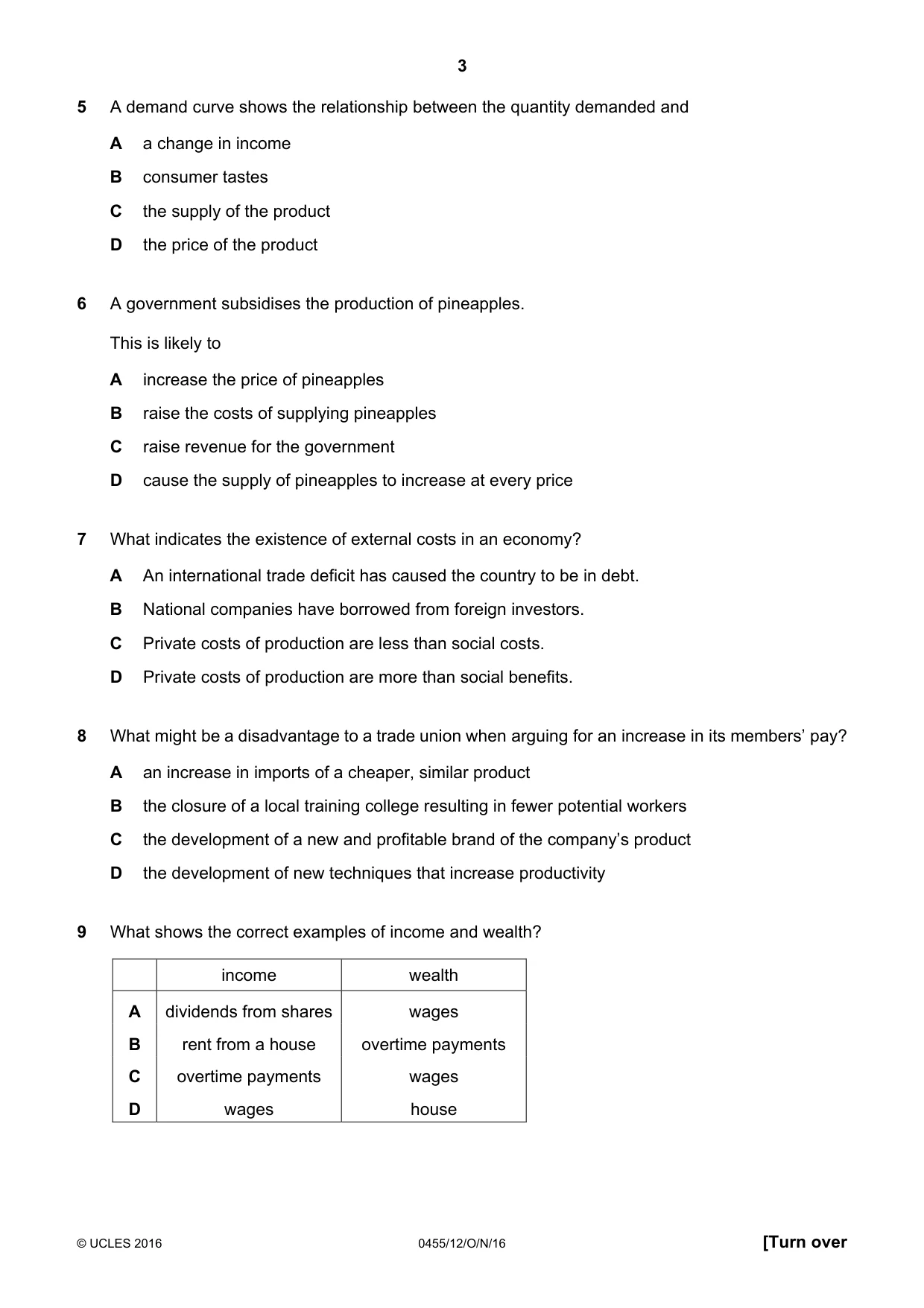 Cambridge IGCSE Economics 0455 2016 Oct/Nov Paper 1 · Variant 2 question paper, page 3 of 12