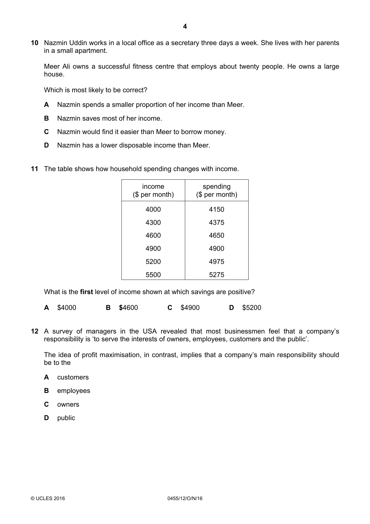 Cambridge IGCSE Economics 0455 2016 Oct/Nov Paper 1 · Variant 2 question paper, page 4 of 12