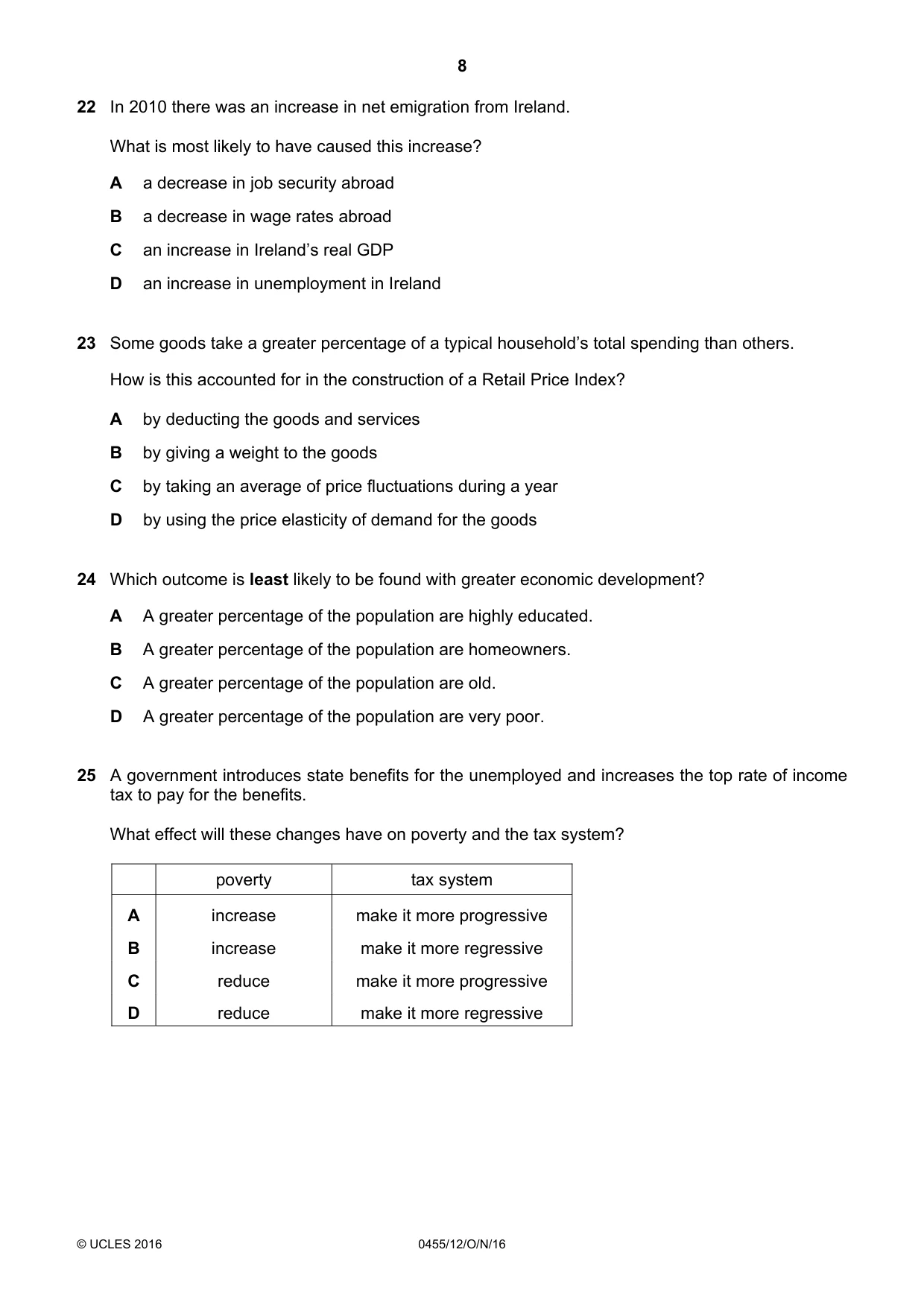 Cambridge IGCSE Economics 0455 2016 Oct/Nov Paper 1 · Variant 2 question paper, page 8 of 12