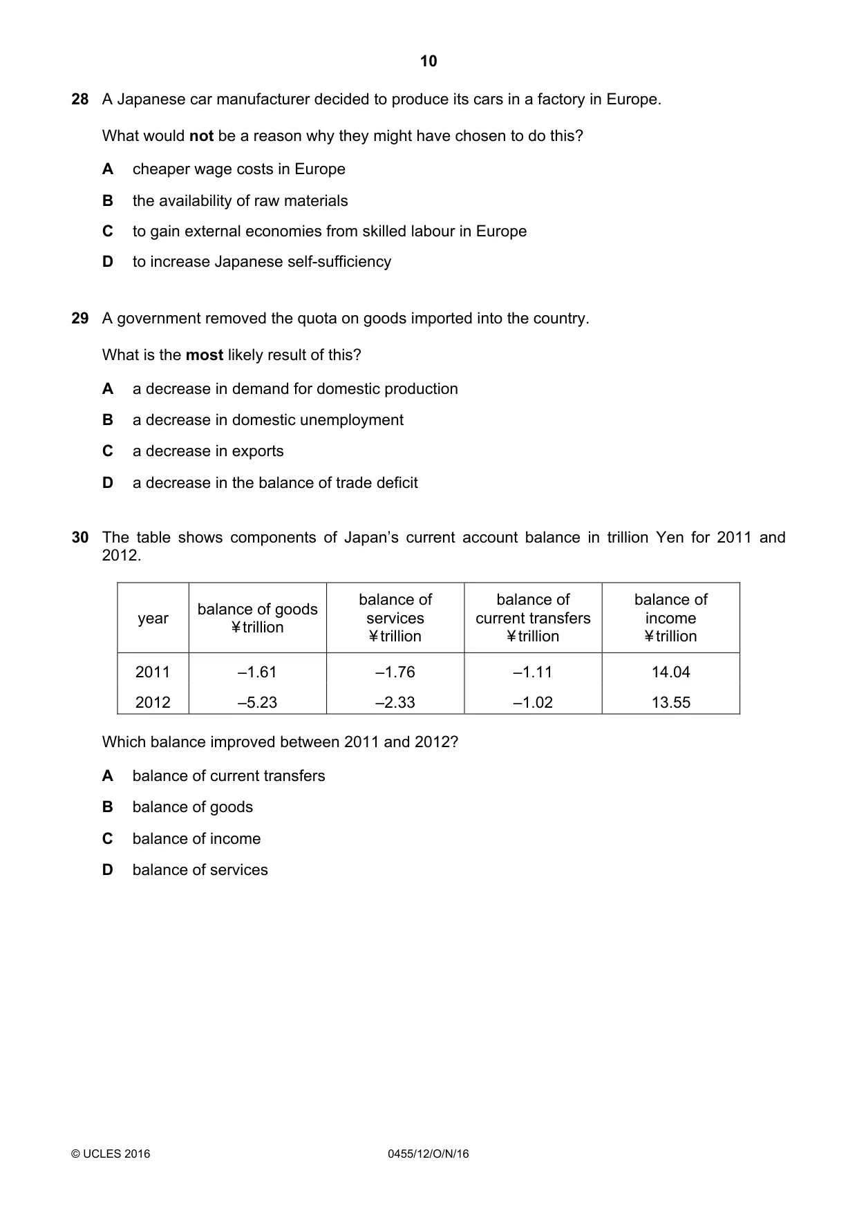 Cambridge IGCSE Economics 0455 2016 Oct/Nov Paper 1 · Variant 2 question paper, page 10 of 12