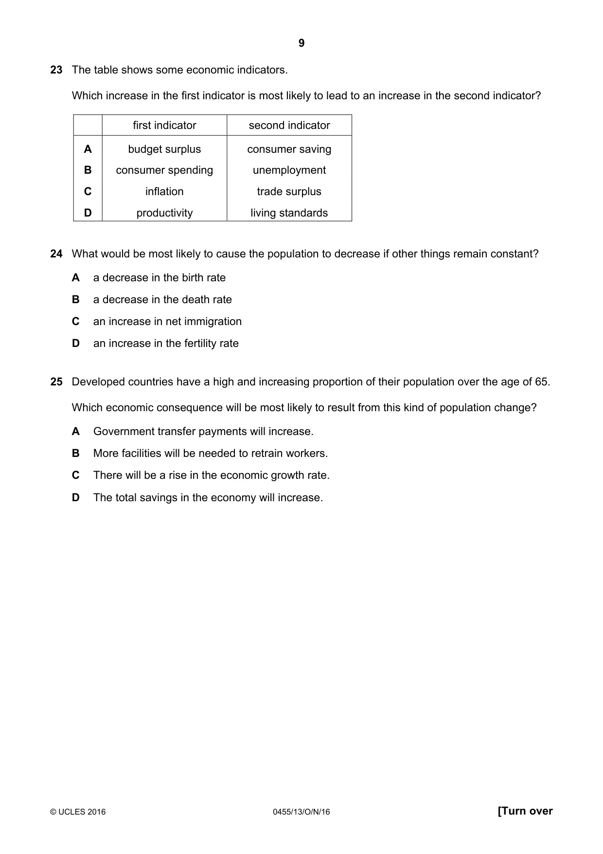 Cambridge IGCSE Economics 0455 2016 Oct/Nov Paper 1 · Variant 3 question paper, page 9 of 12