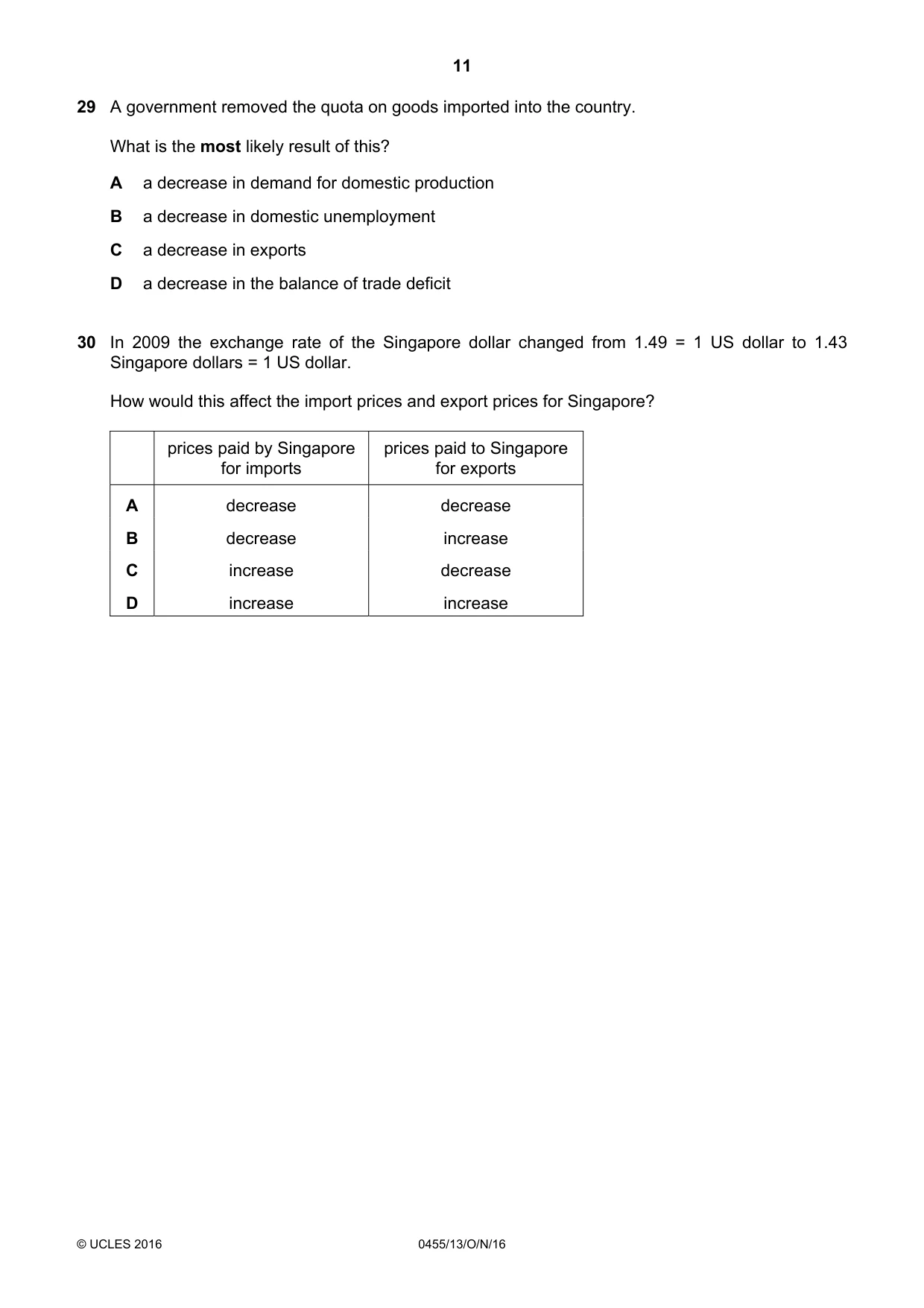 Cambridge IGCSE Economics 0455 2016 Oct/Nov Paper 1 · Variant 3 question paper, page 11 of 12