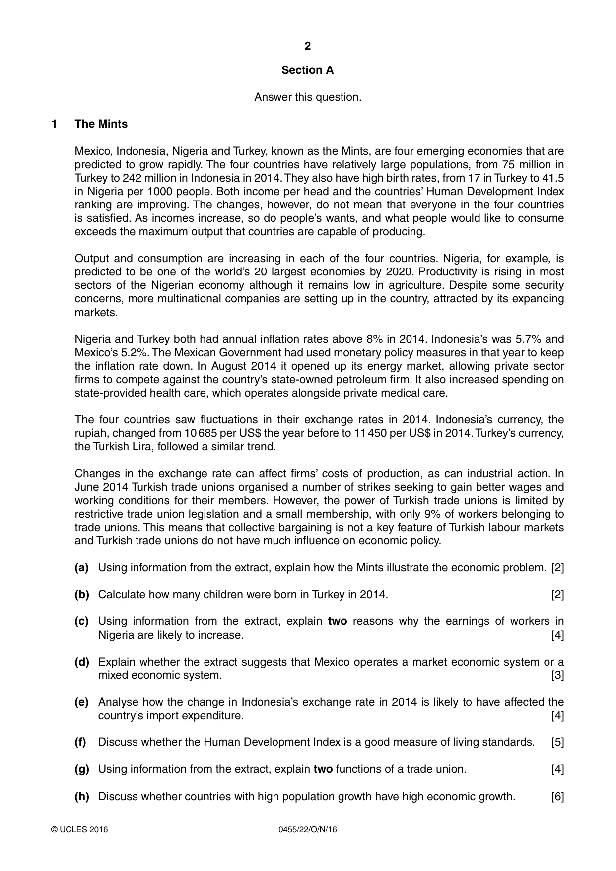 Cambridge IGCSE Economics 0455 2016 Oct/Nov Paper 2 · Variant 2 question paper, page 2 of 4