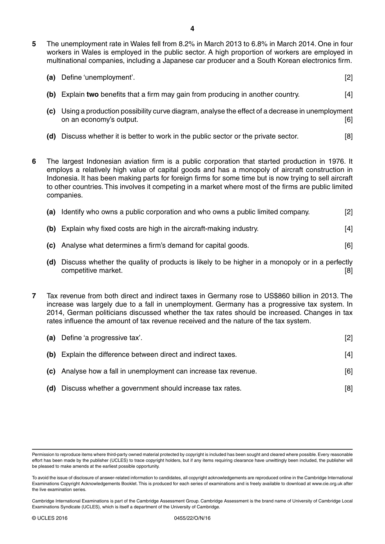 Cambridge IGCSE Economics 0455 2016 Oct/Nov Paper 2 · Variant 2 question paper, page 4 of 4