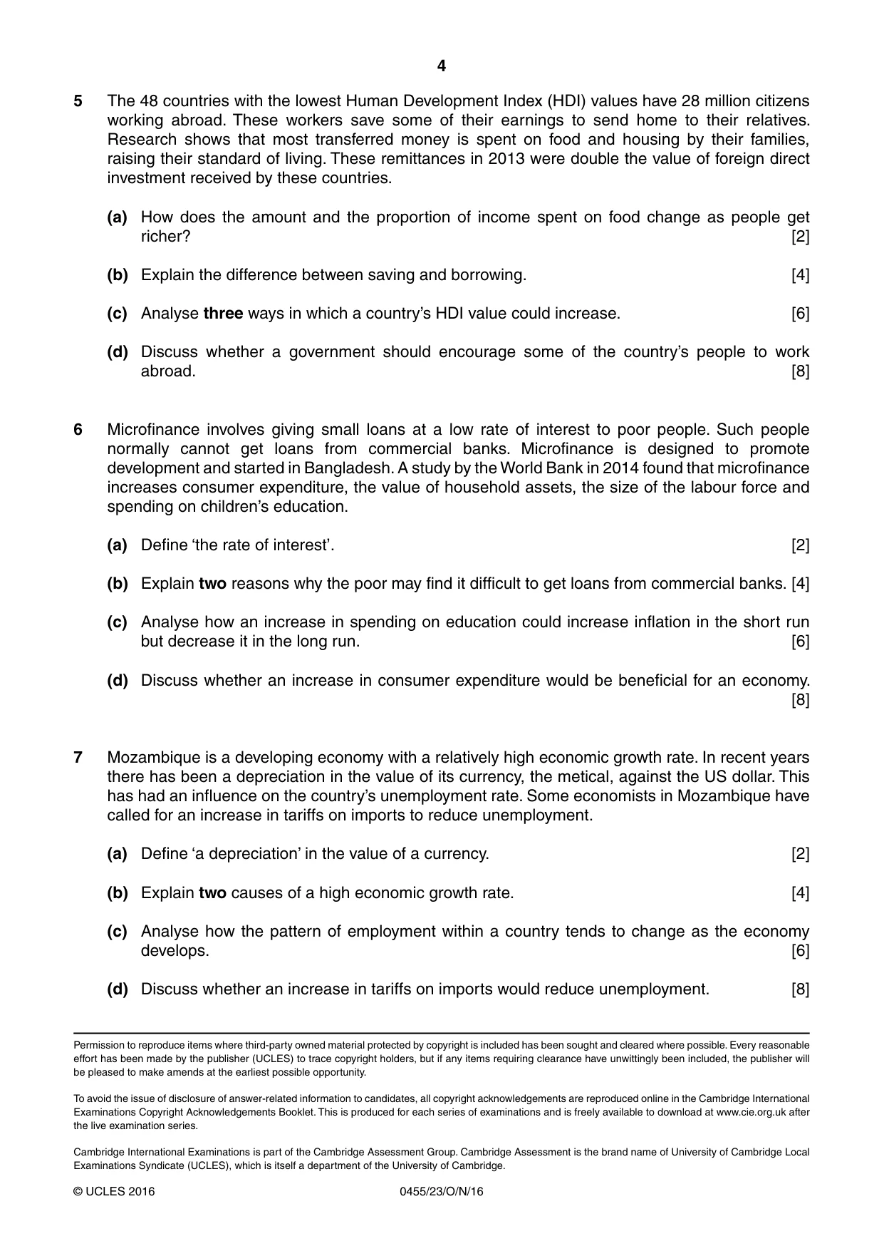 Cambridge IGCSE Economics 0455 2016 Oct/Nov Paper 2 · Variant 3 question paper, page 4 of 4