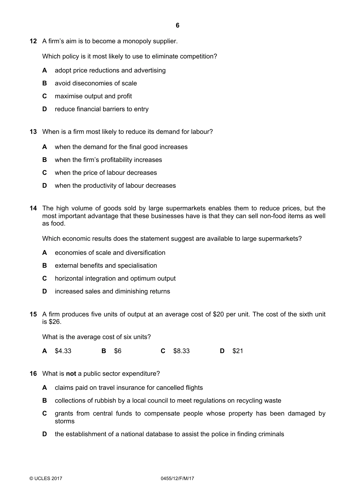 Cambridge IGCSE Economics 0455 2017 Feb/March Paper 1 · Variant 2 question paper, page 6 of 12