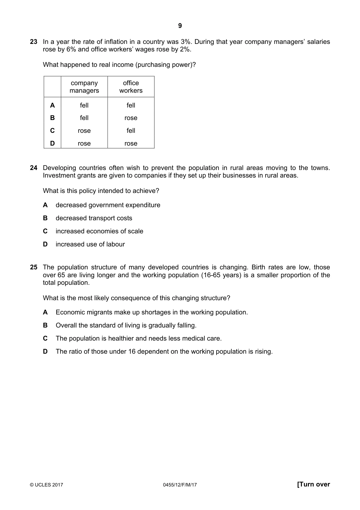 Cambridge IGCSE Economics 0455 2017 Feb/March Paper 1 · Variant 2 question paper, page 9 of 12