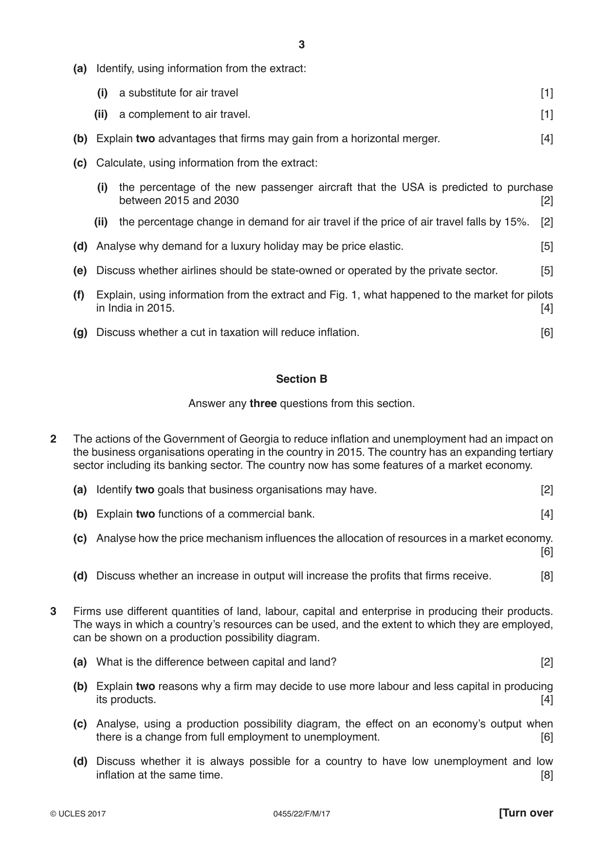 Cambridge IGCSE Economics 0455 2017 Feb/March Paper 2 · Variant 2 question paper, page 3 of 4