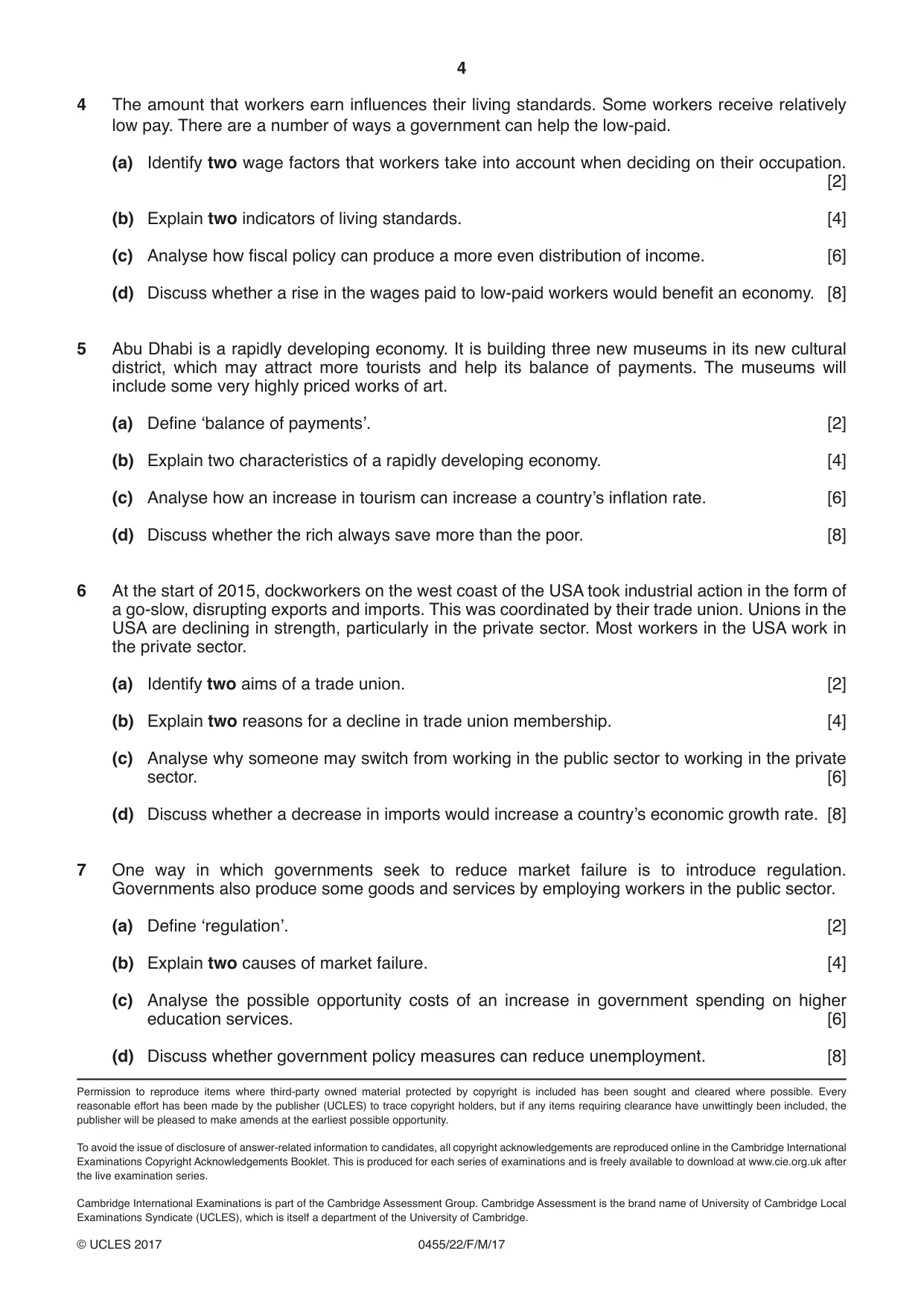 Cambridge IGCSE Economics 0455 2017 Feb/March Paper 2 · Variant 2 question paper, page 4 of 4
