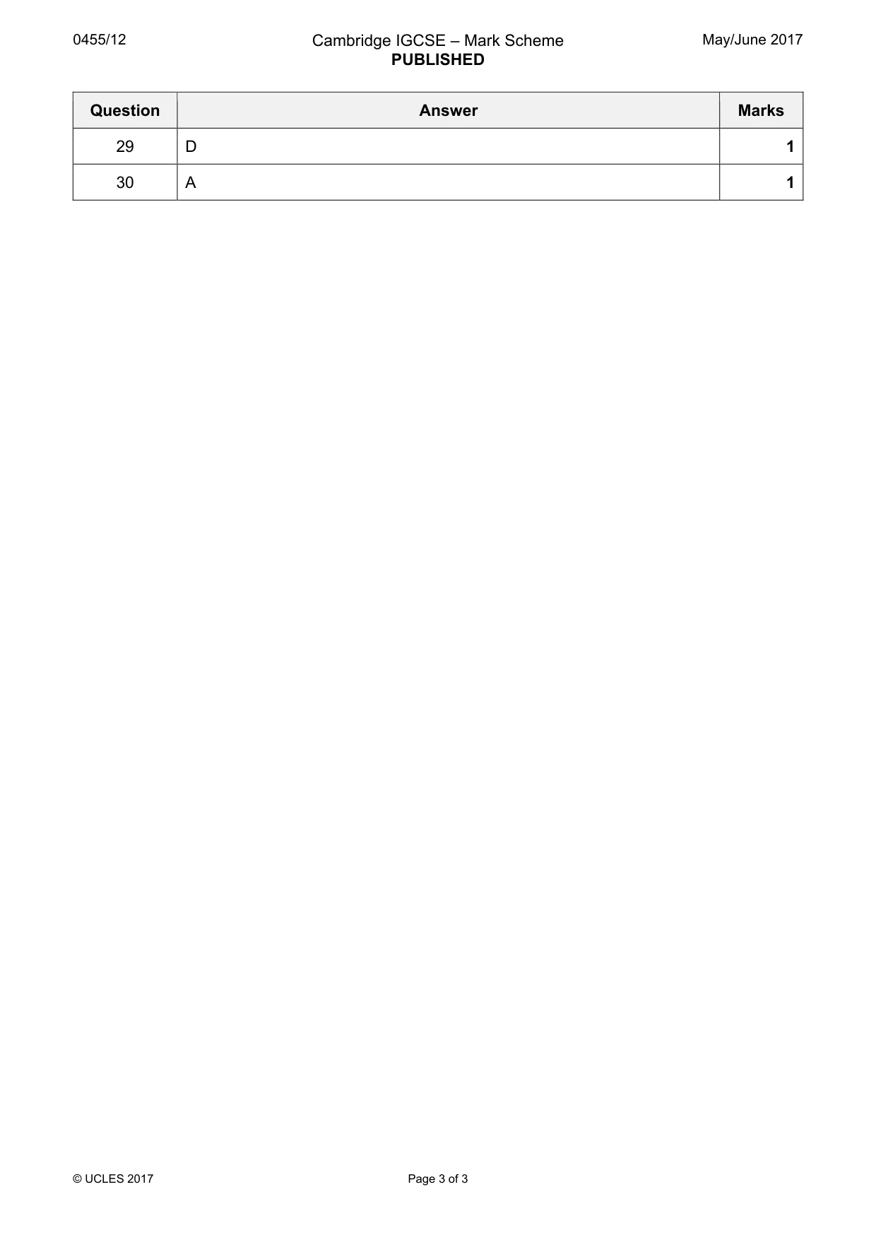 Mark scheme, page 3 of 3