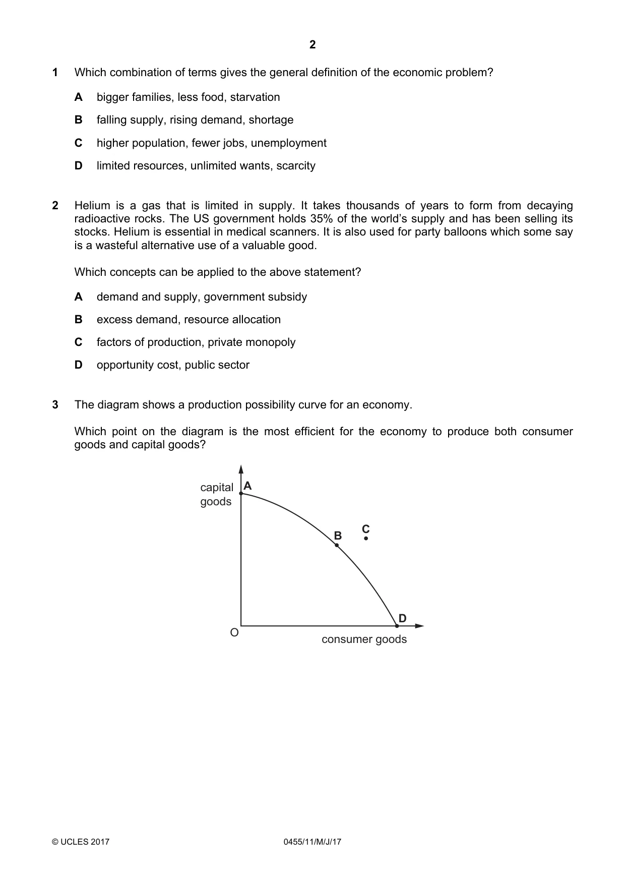 Cambridge IGCSE Economics 0455 2017 May/June Paper 1 · Variant 1 question paper, page 2 of 12