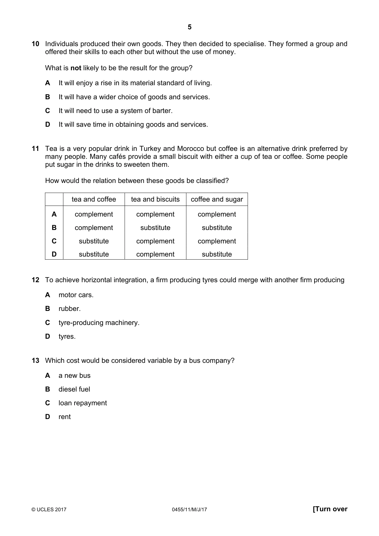 Cambridge IGCSE Economics 0455 2017 May/June Paper 1 · Variant 1 question paper, page 5 of 12