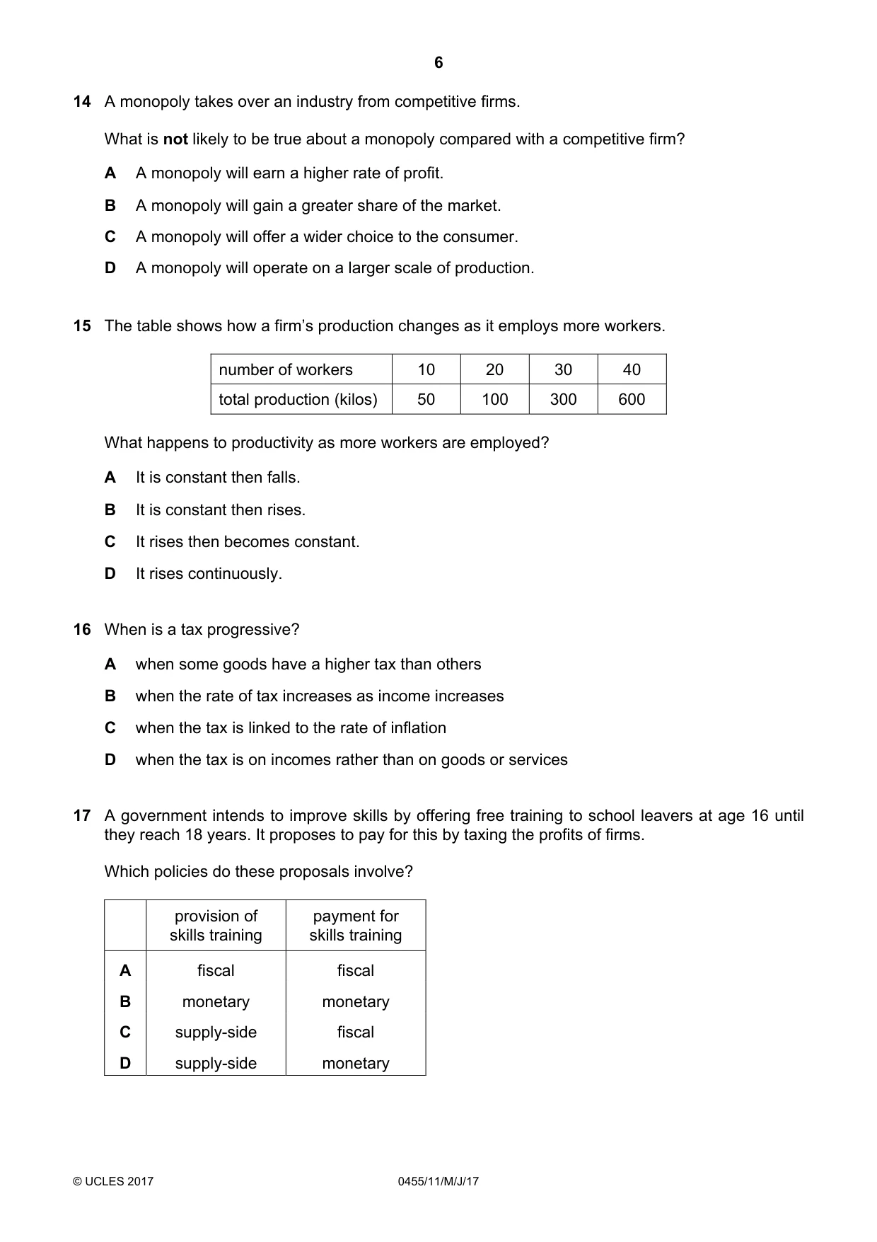 Cambridge IGCSE Economics 0455 2017 May/June Paper 1 · Variant 1 question paper, page 6 of 12