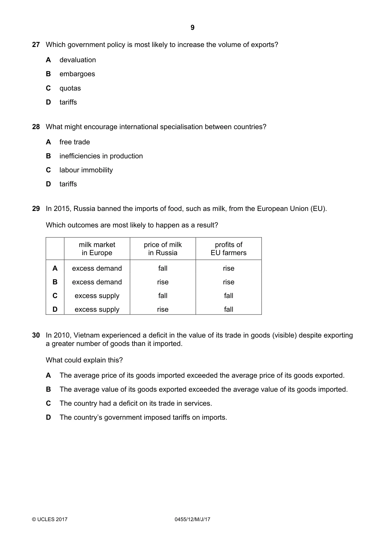 Cambridge IGCSE Economics 0455 2017 May/June Paper 1 · Variant 2 question paper, page 9 of 12