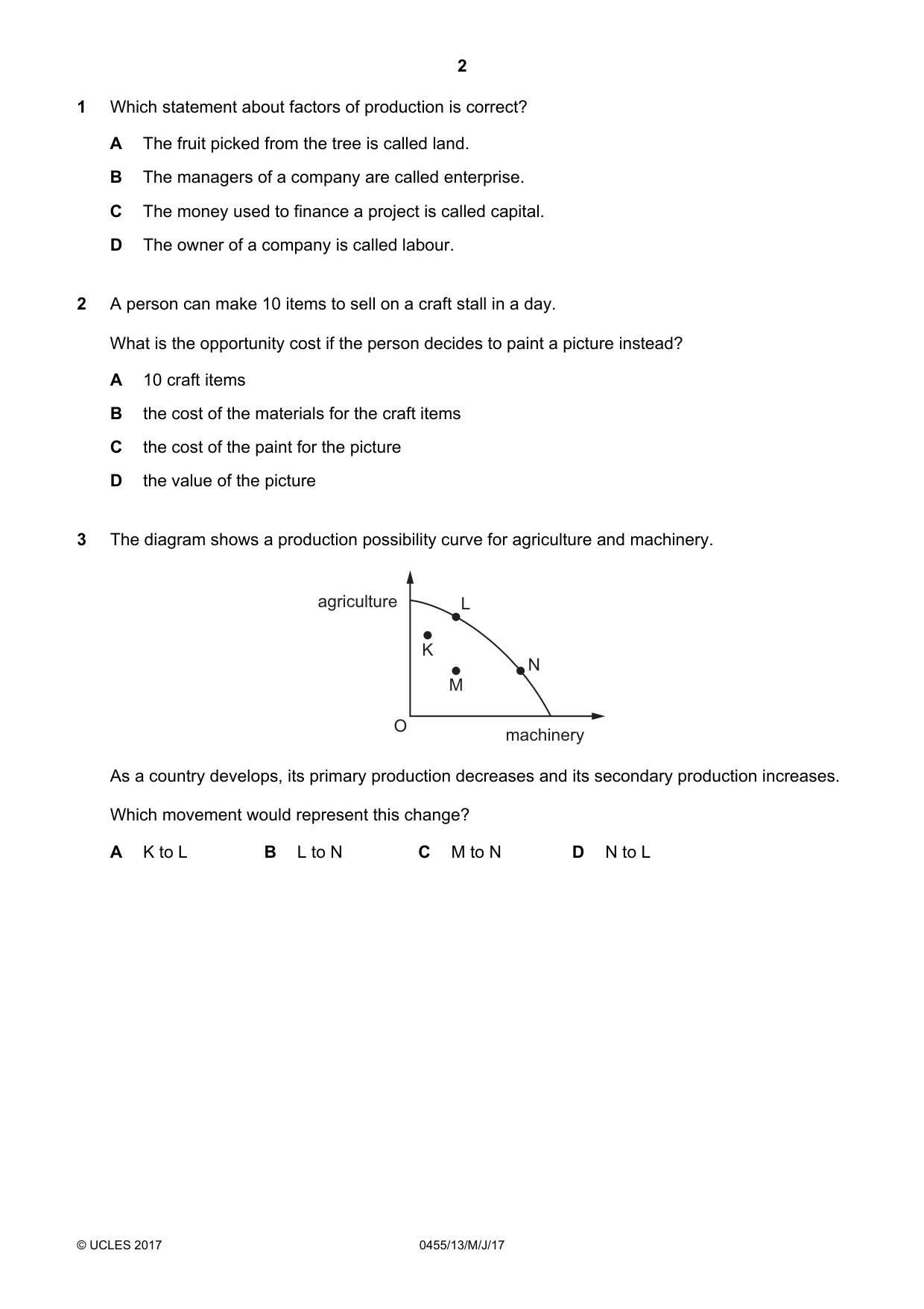 Cambridge IGCSE Economics 0455 2017 May/June Paper 1 · Variant 3 question paper, page 2 of 12