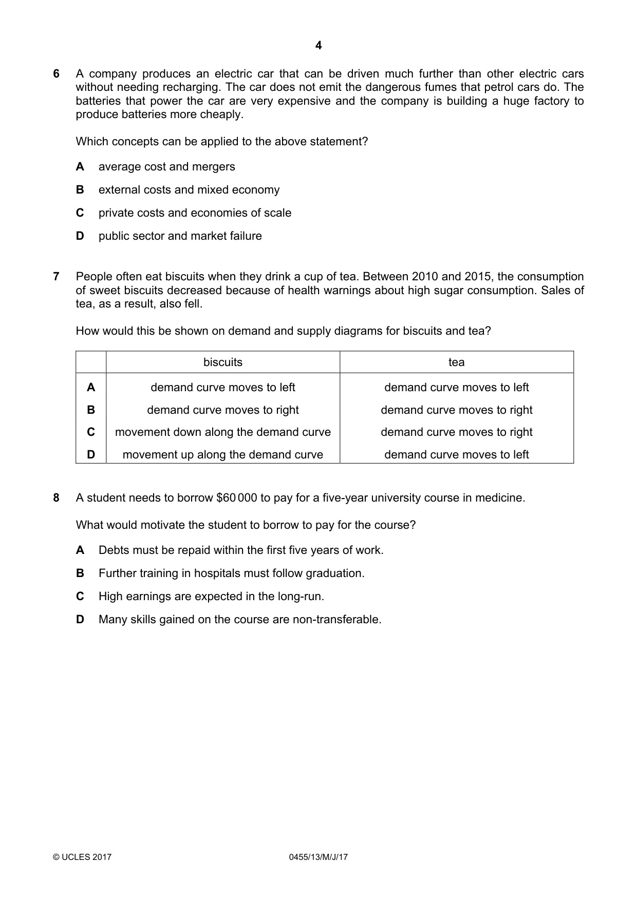 Cambridge IGCSE Economics 0455 2017 May/June Paper 1 · Variant 3 question paper, page 4 of 12
