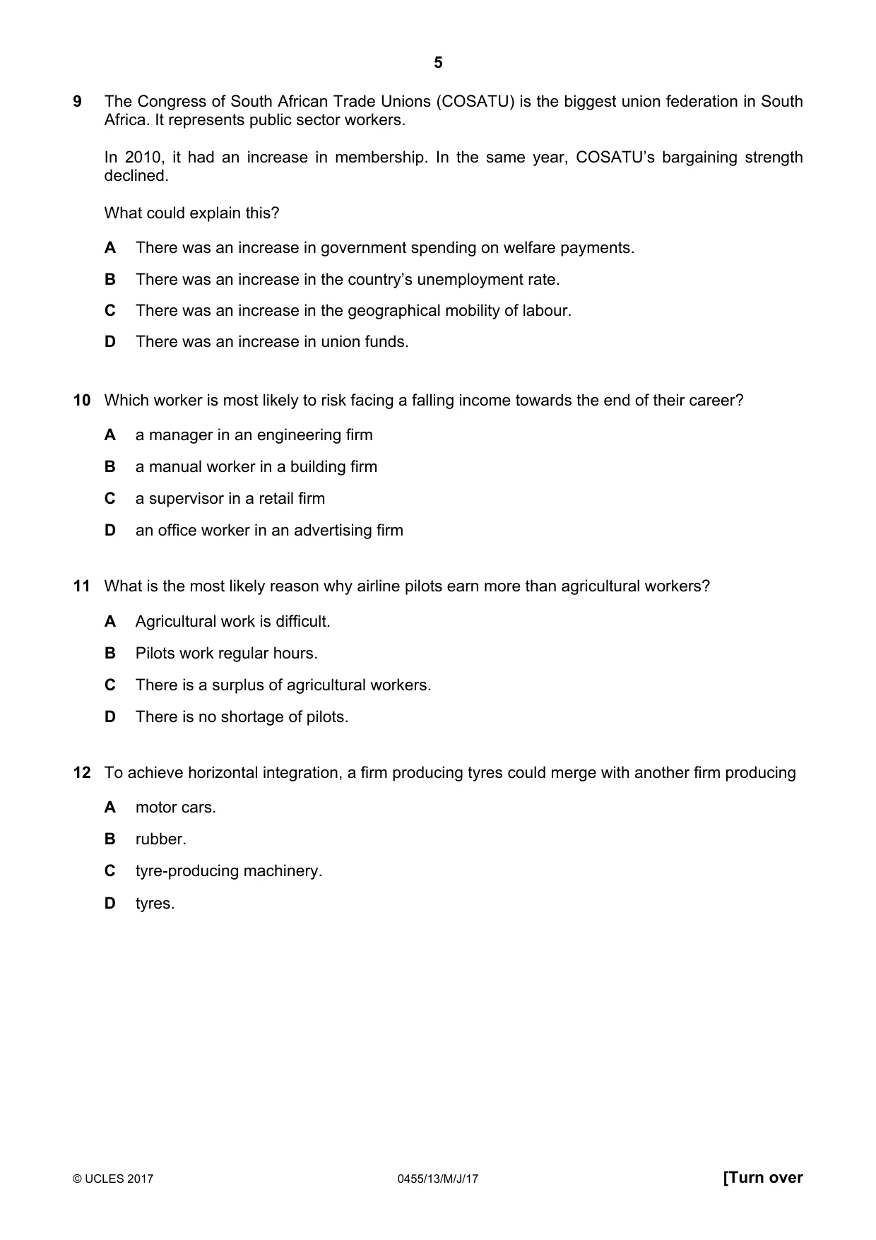 Cambridge IGCSE Economics 0455 2017 May/June Paper 1 · Variant 3 question paper, page 5 of 12