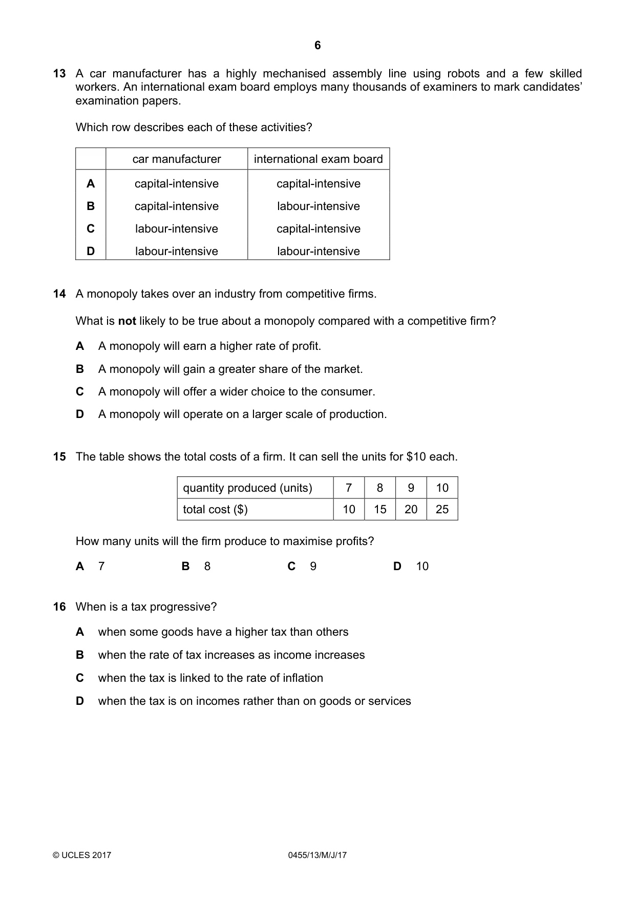 Cambridge IGCSE Economics 0455 2017 May/June Paper 1 · Variant 3 question paper, page 6 of 12