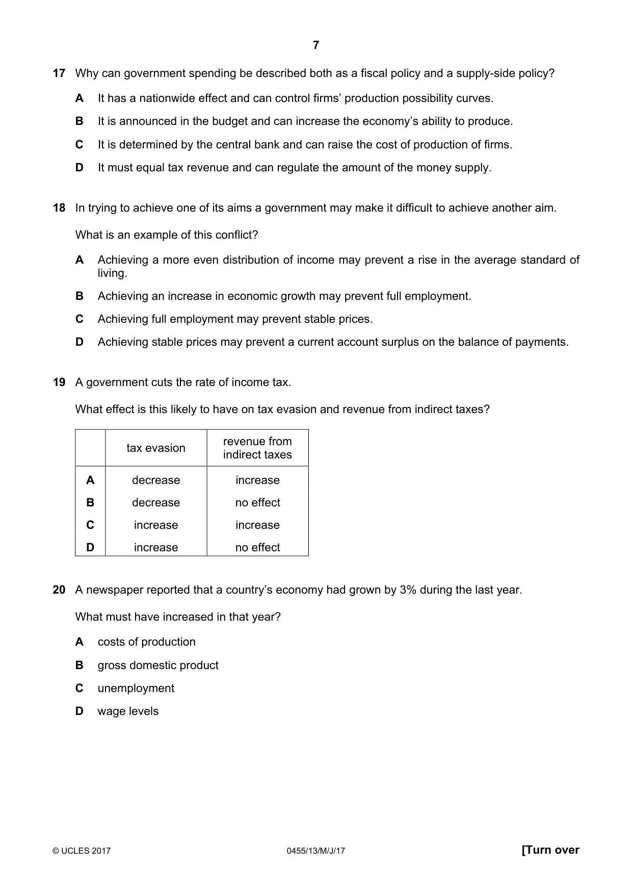 Cambridge IGCSE Economics 0455 2017 May/June Paper 1 · Variant 3 question paper, page 7 of 12