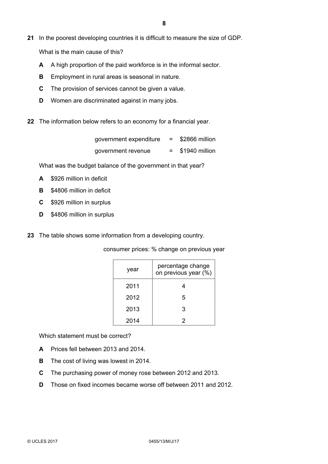 Cambridge IGCSE Economics 0455 2017 May/June Paper 1 · Variant 3 question paper, page 8 of 12