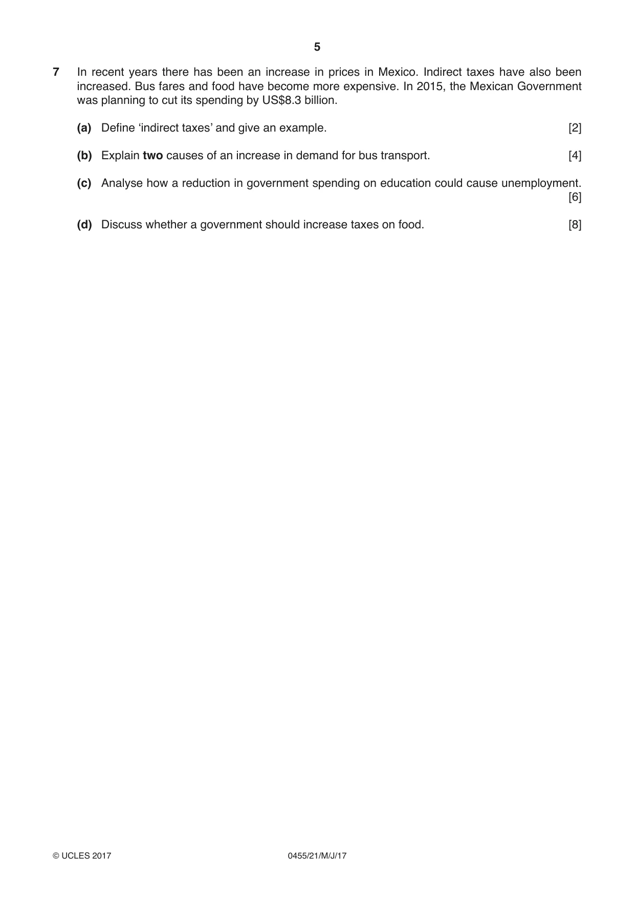 Cambridge IGCSE Economics 0455 2017 May/June Paper 2 · Variant 1 question paper, page 5 of 8