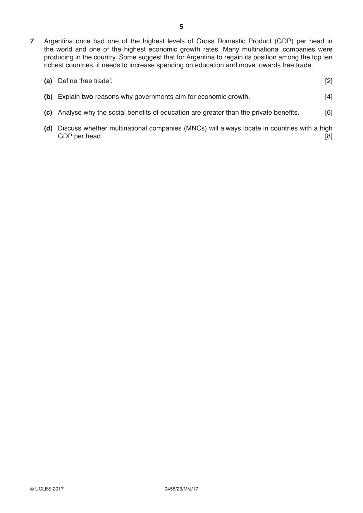 Cambridge IGCSE Economics 0455 2017 May/June Paper 2 · Variant 3 question paper, page 5 of 8