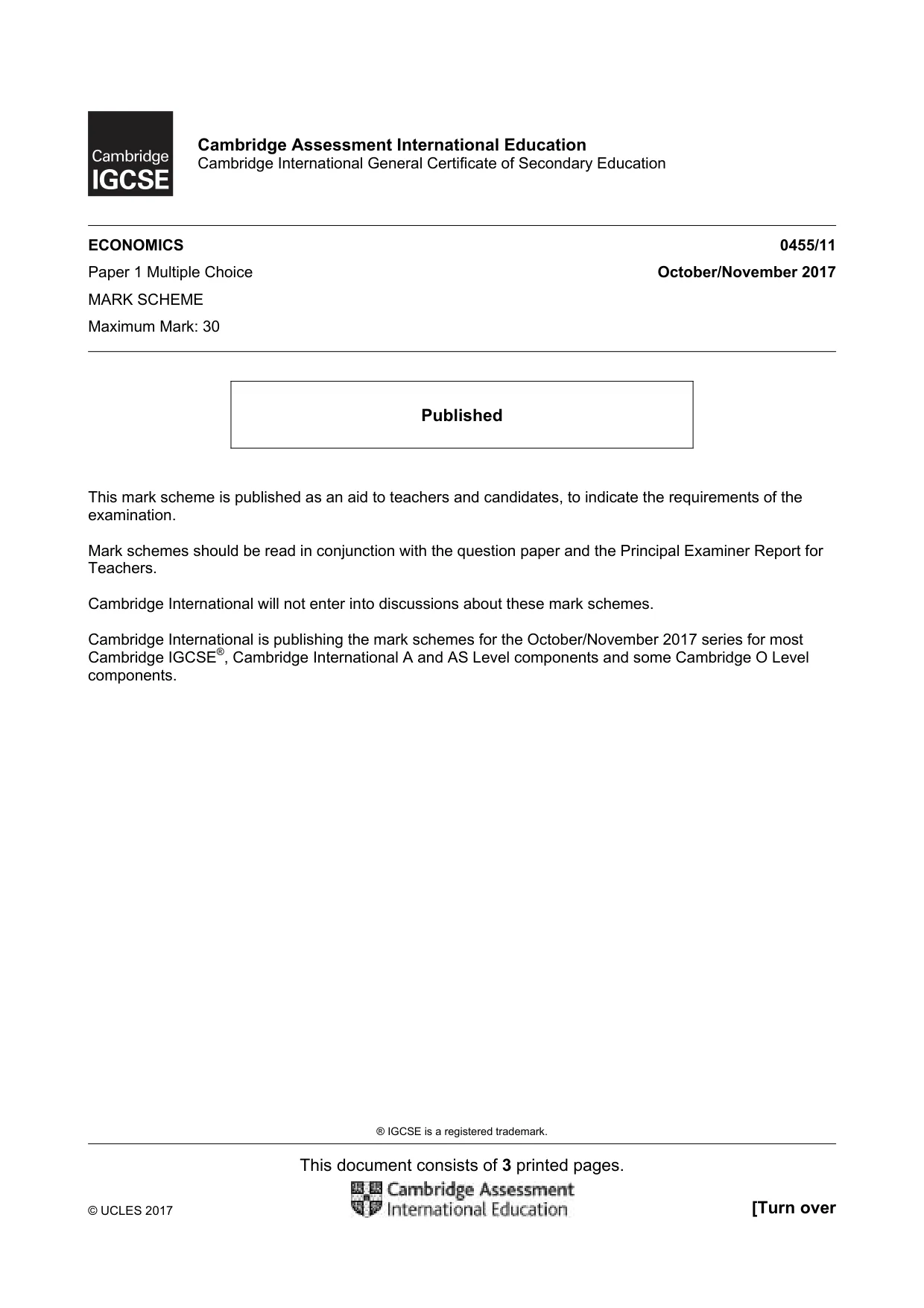 Mark scheme, page 1 of 3
