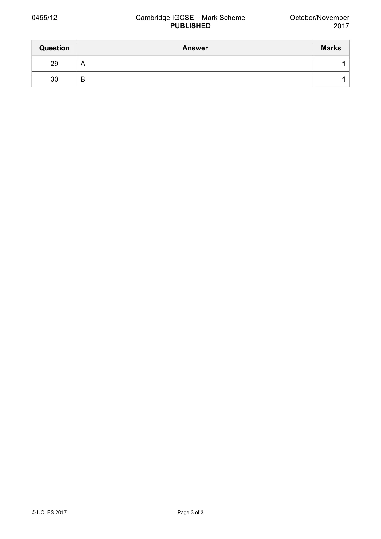 Mark scheme, page 3 of 3