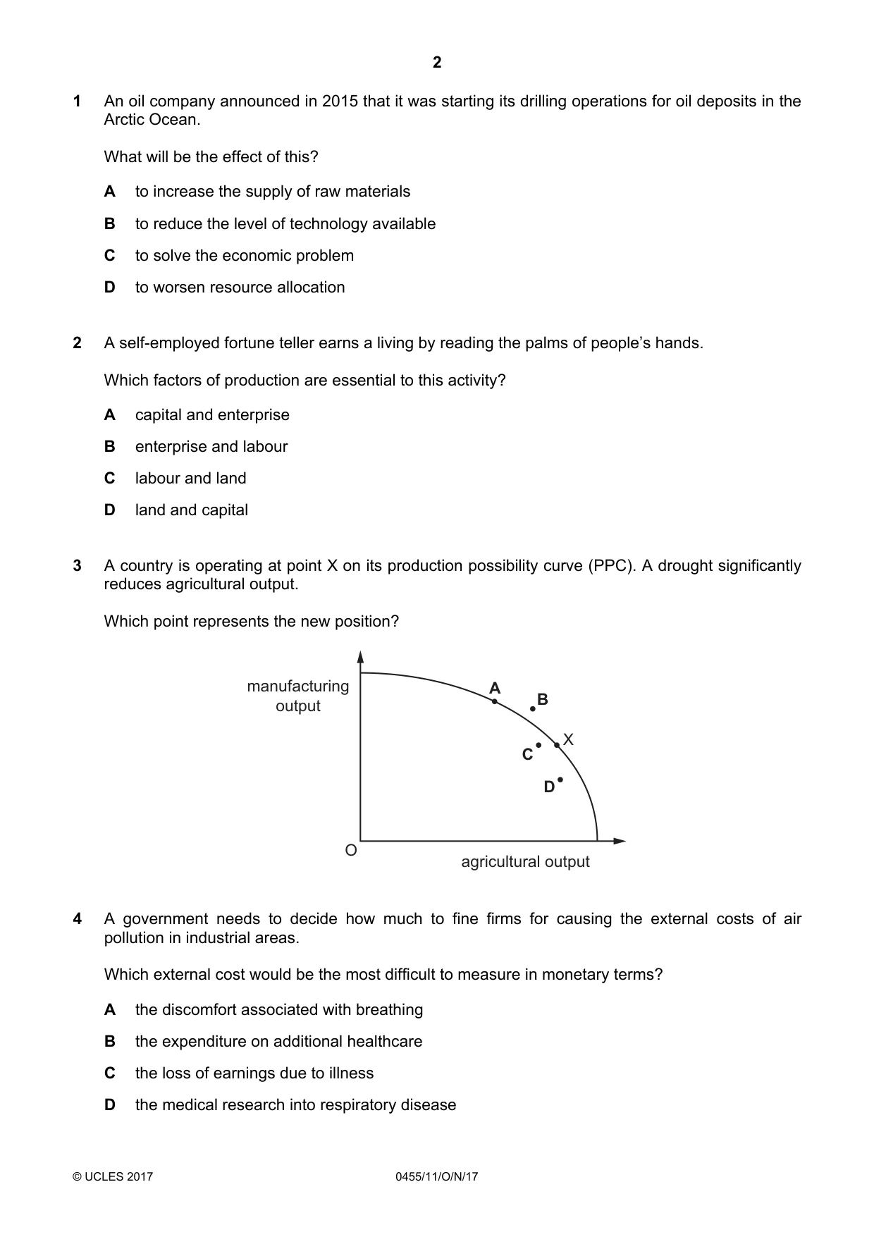 Cambridge IGCSE Economics 0455 2017 Oct/Nov Paper 1 · Variant 1 question paper, page 2 of 12