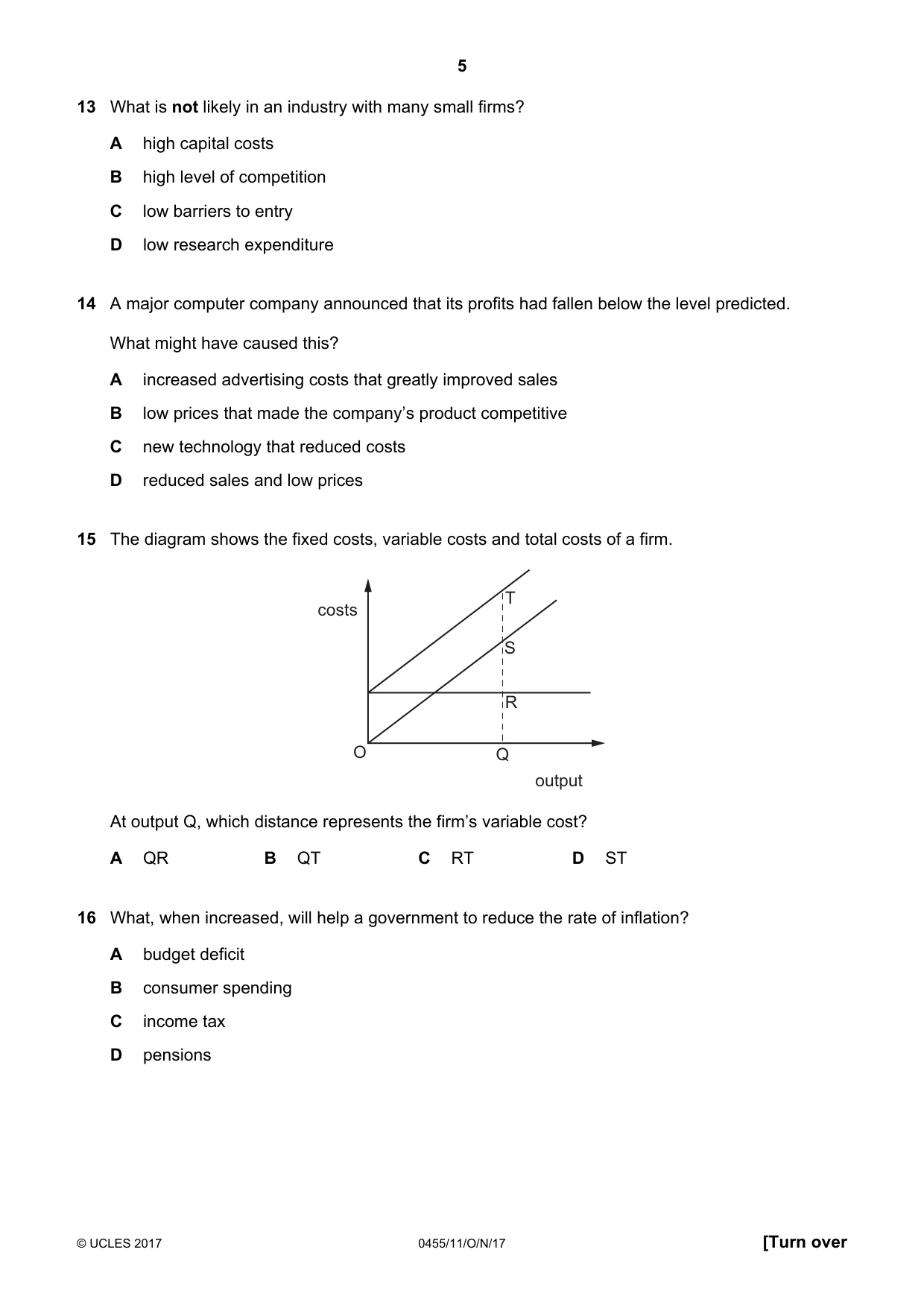 Cambridge IGCSE Economics 0455 2017 Oct/Nov Paper 1 · Variant 1 question paper, page 5 of 12
