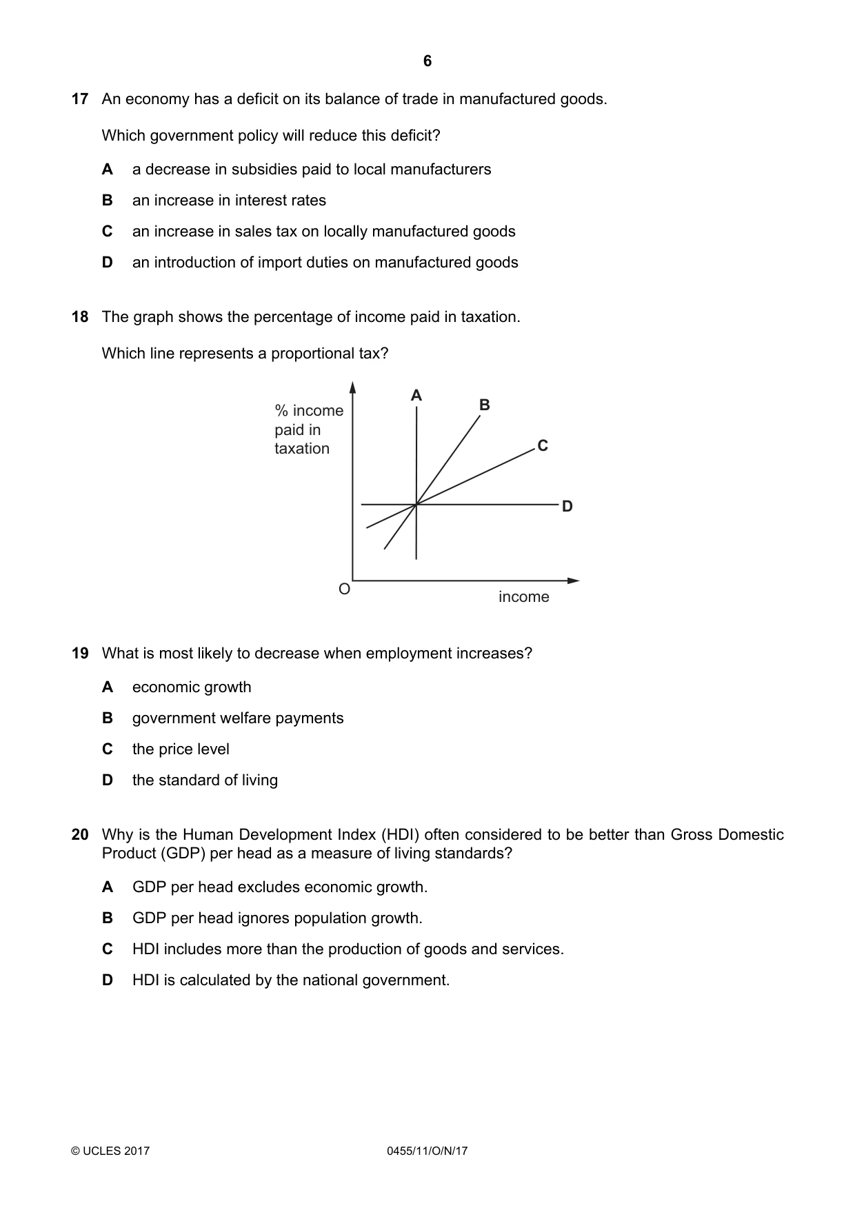Cambridge IGCSE Economics 0455 2017 Oct/Nov Paper 1 · Variant 1 question paper, page 6 of 12