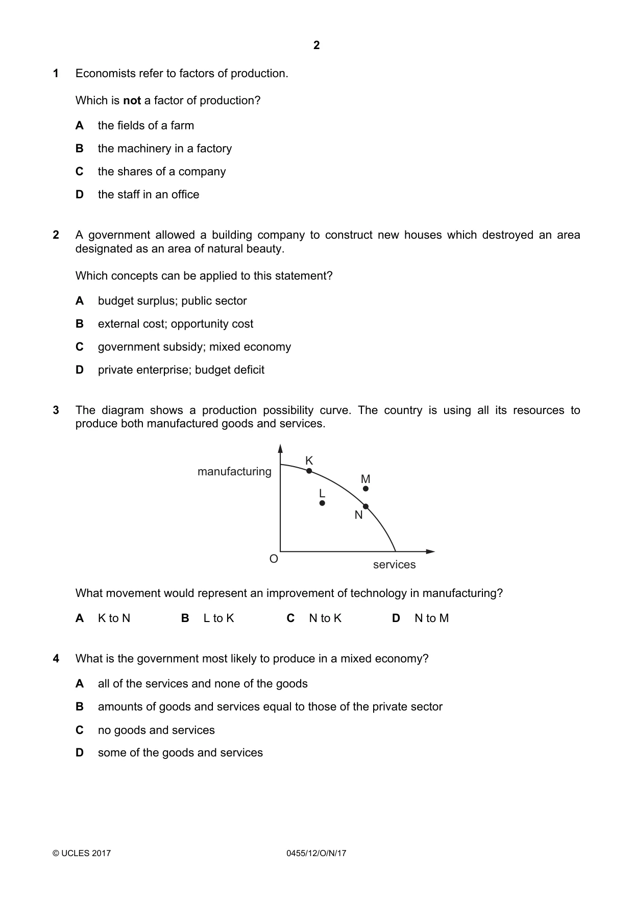 Cambridge IGCSE Economics 0455 2017 Oct/Nov Paper 1 · Variant 2 question paper, page 2 of 12