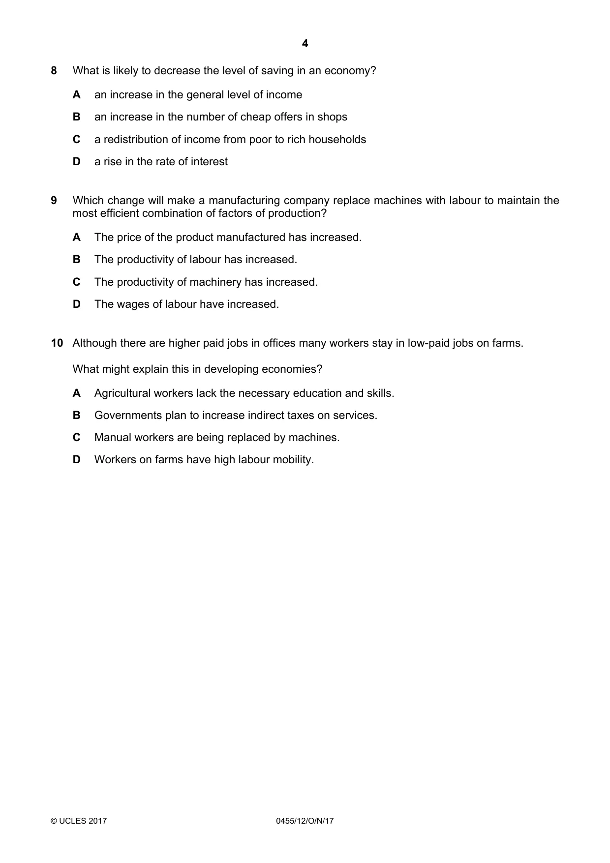 Cambridge IGCSE Economics 0455 2017 Oct/Nov Paper 1 · Variant 2 question paper, page 4 of 12
