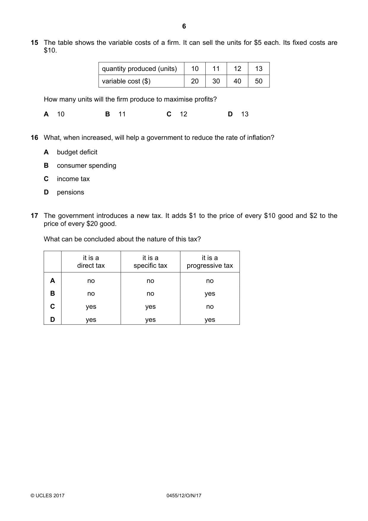 Cambridge IGCSE Economics 0455 2017 Oct/Nov Paper 1 · Variant 2 question paper, page 6 of 12