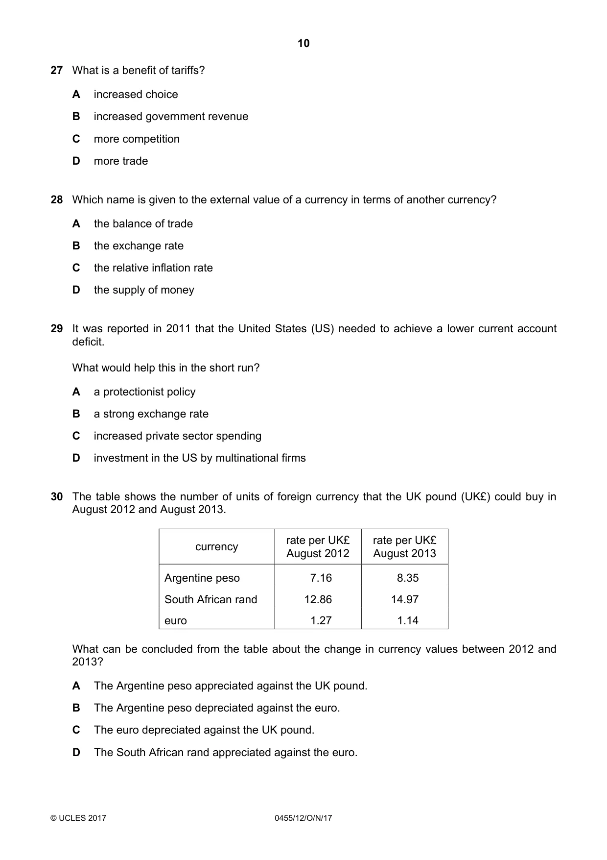 Cambridge IGCSE Economics 0455 2017 Oct/Nov Paper 1 · Variant 2 question paper, page 10 of 12